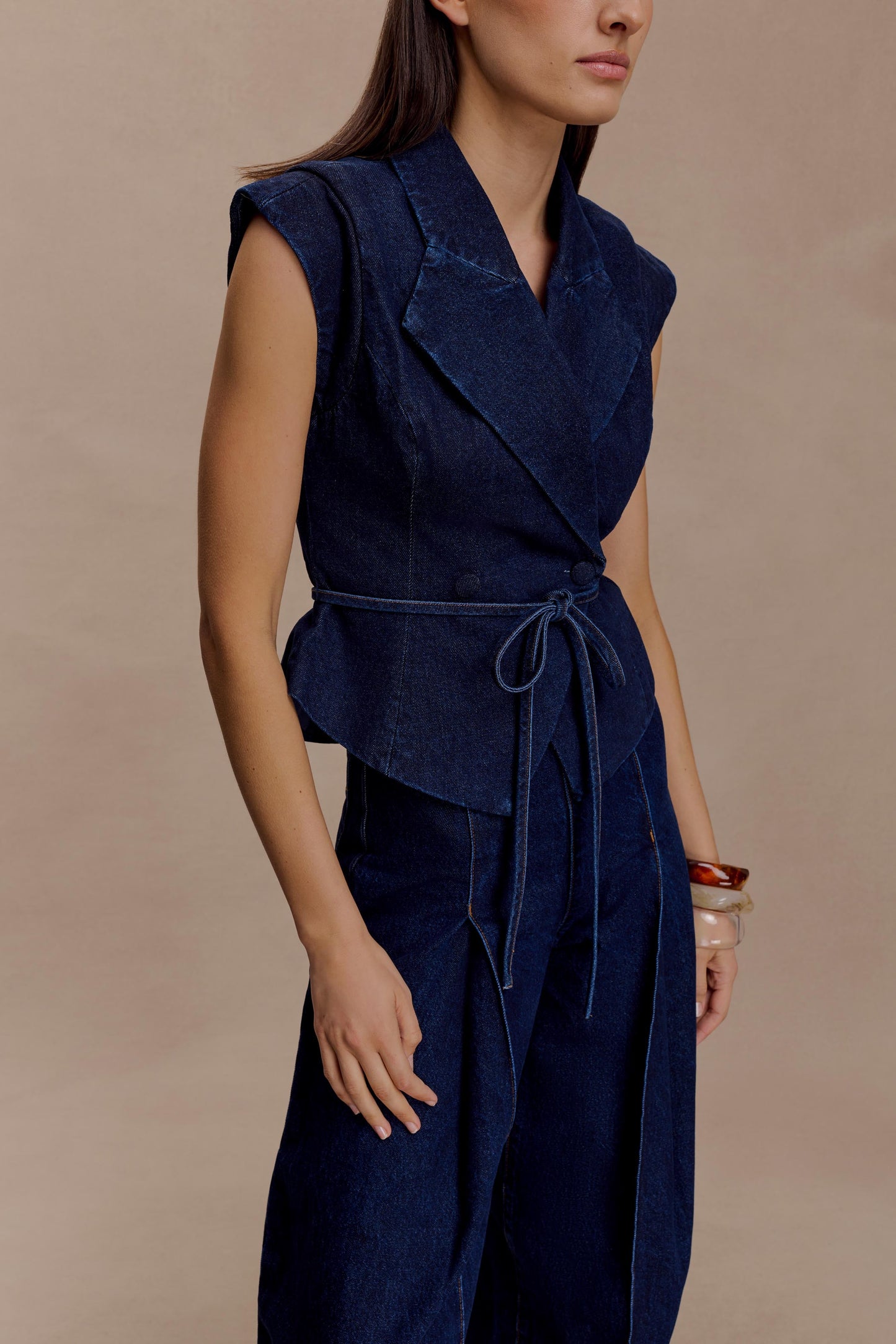 Top en jean à laçage structuré Charley - Bleu indigo