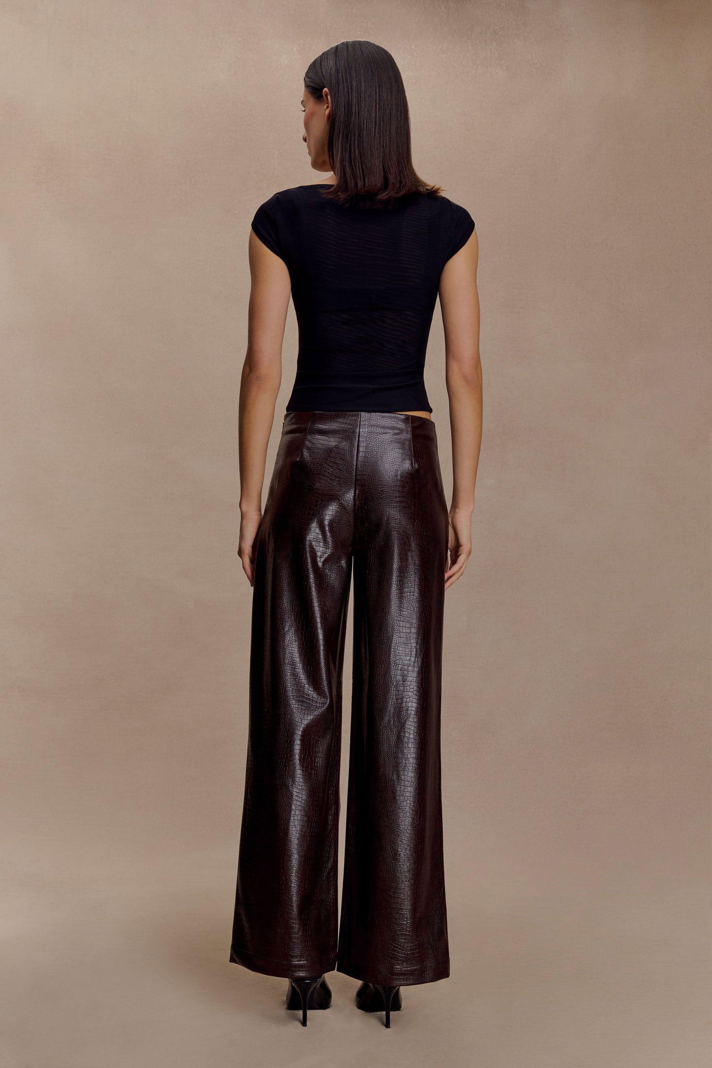 Pantalon droit en simili cuir Henry Croc - Chocolat noir