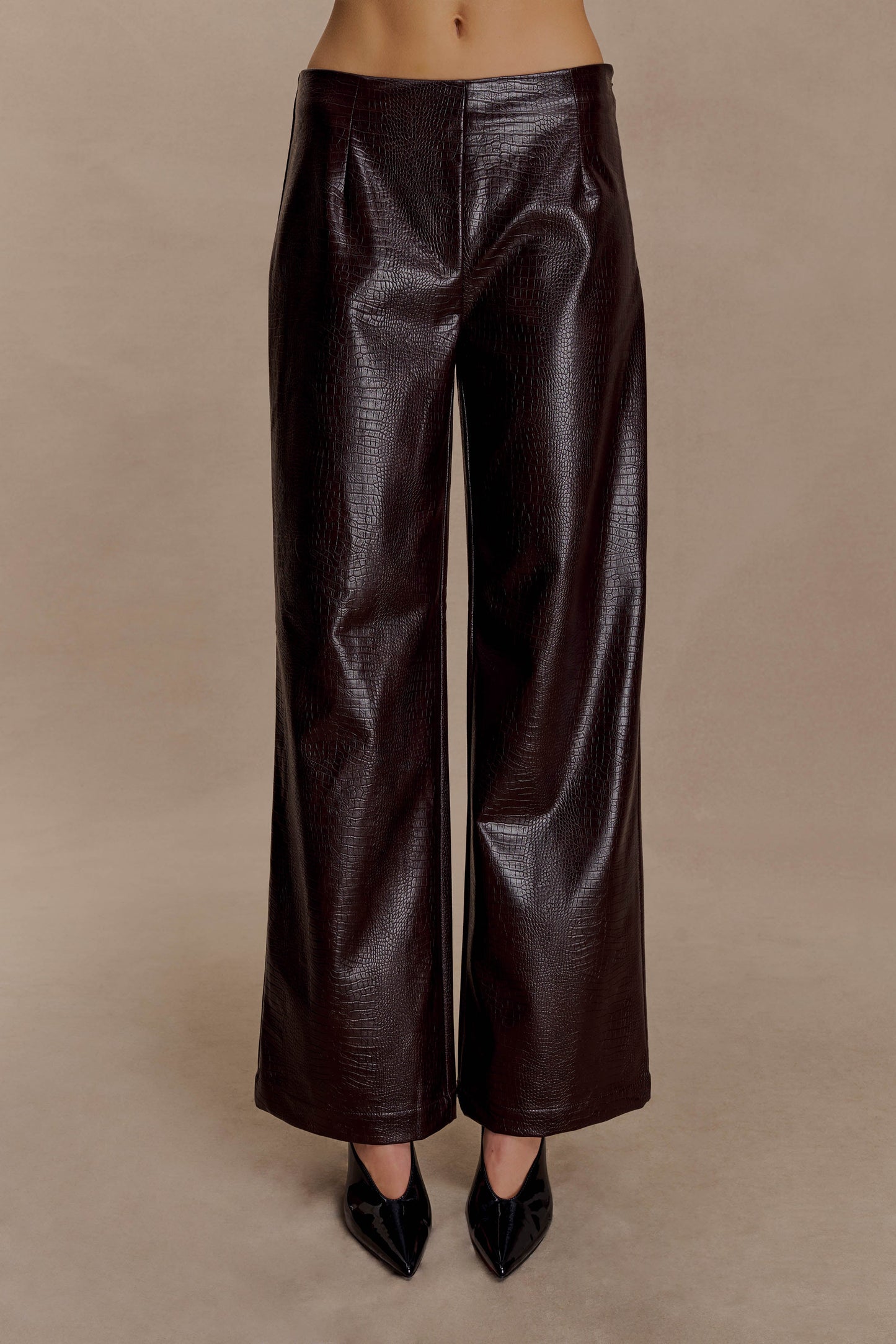 Pantalon droit en simili cuir Henry Croc - Chocolat noir