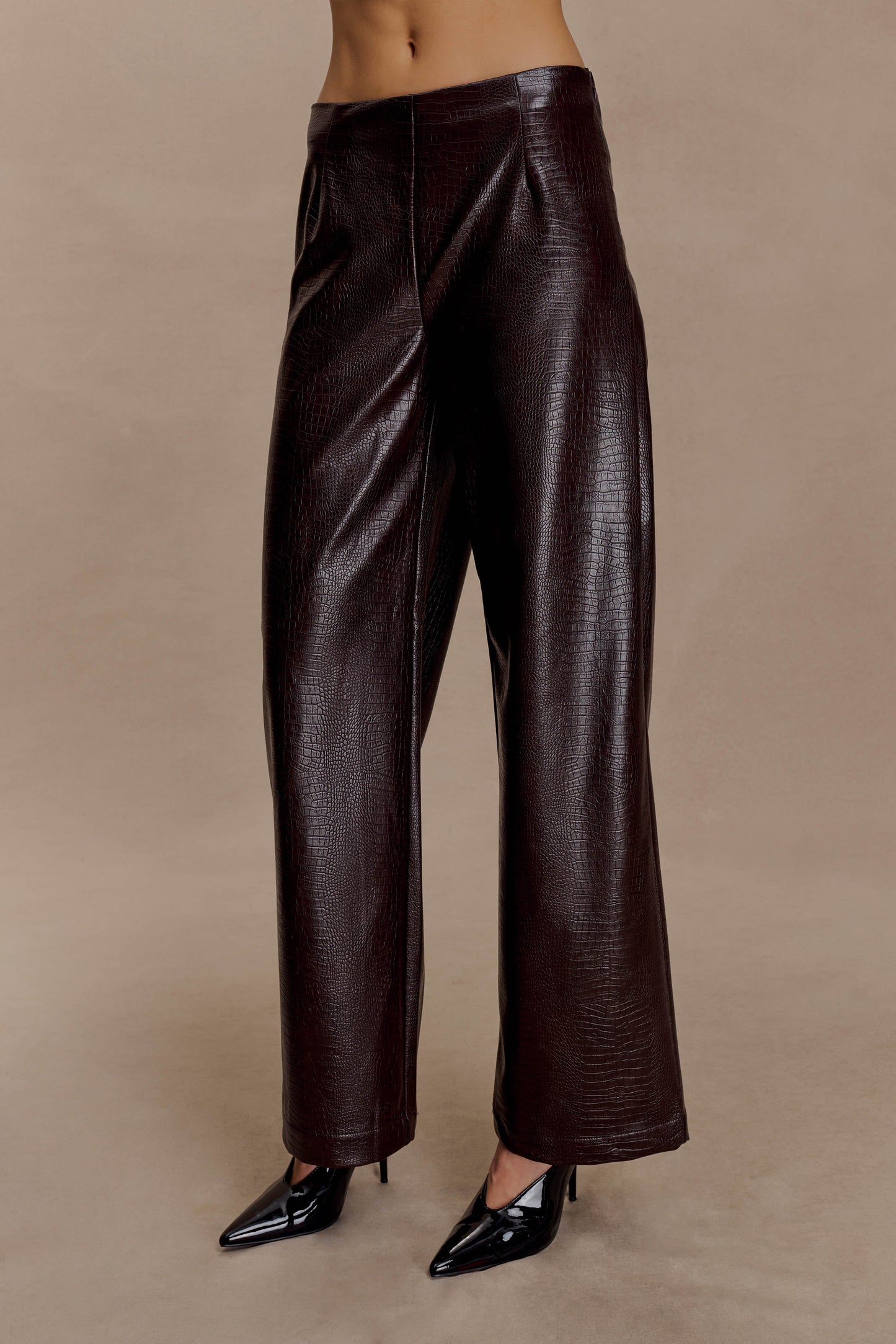 Pantalon droit en simili cuir Henry Croc - Chocolat noir