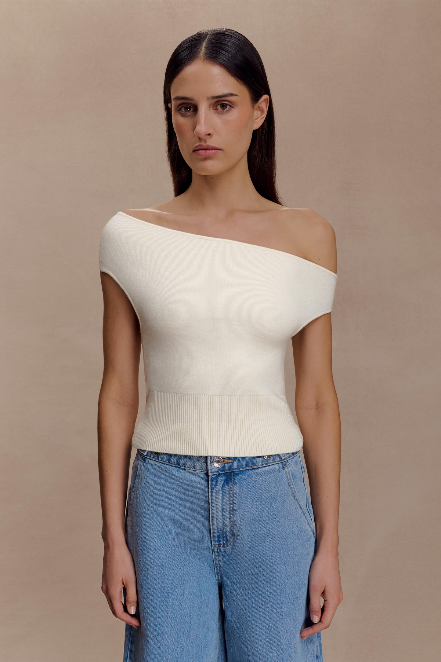 Top en tricot Carley à épaules dénudées - Ivoire
