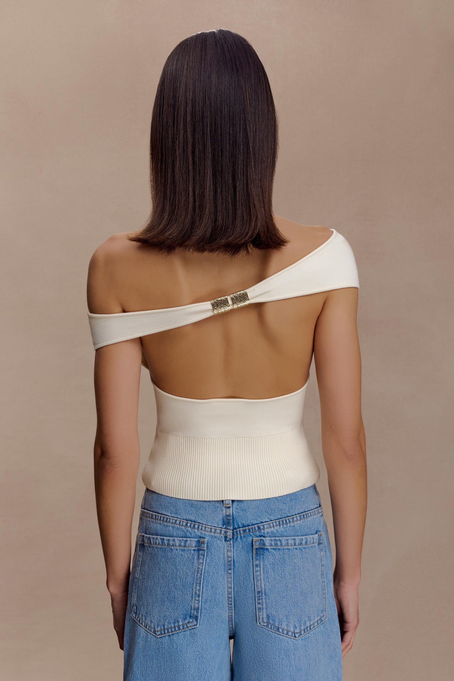 Top en tricot Carley à épaules dénudées - Ivoire