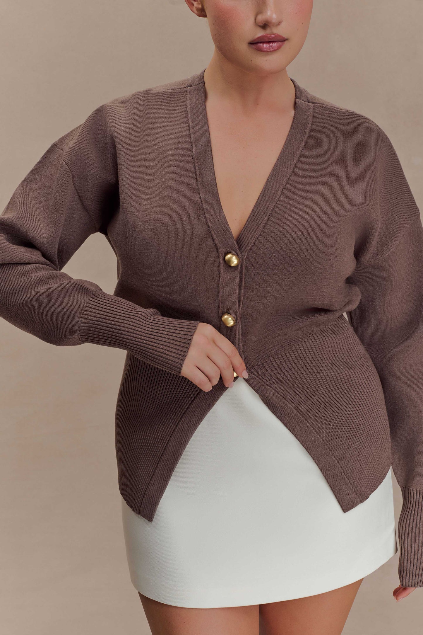 Cardigan en tricot boutonné Amanda - Brun cacao