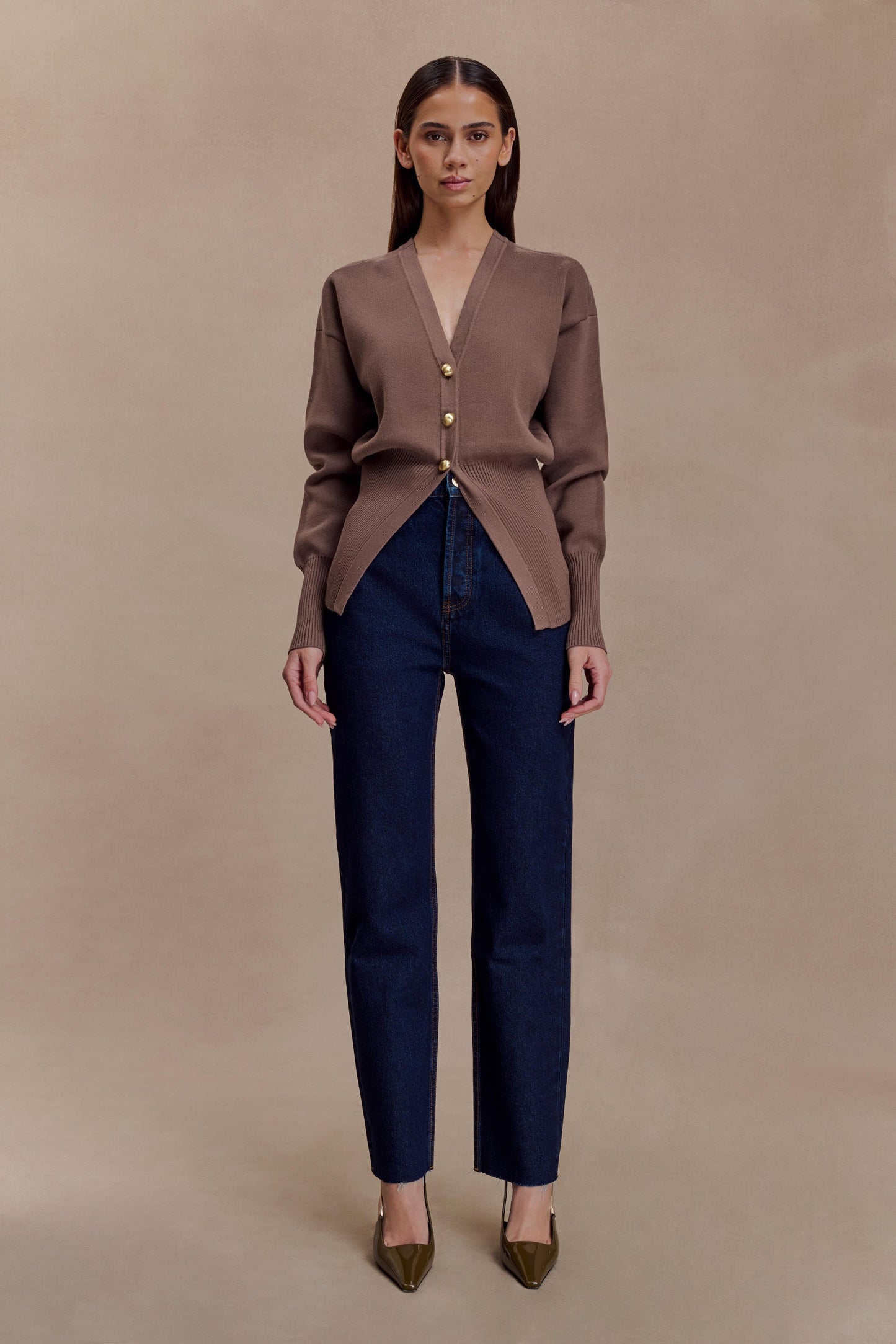 Cardigan en tricot boutonné Amanda - Brun cacao