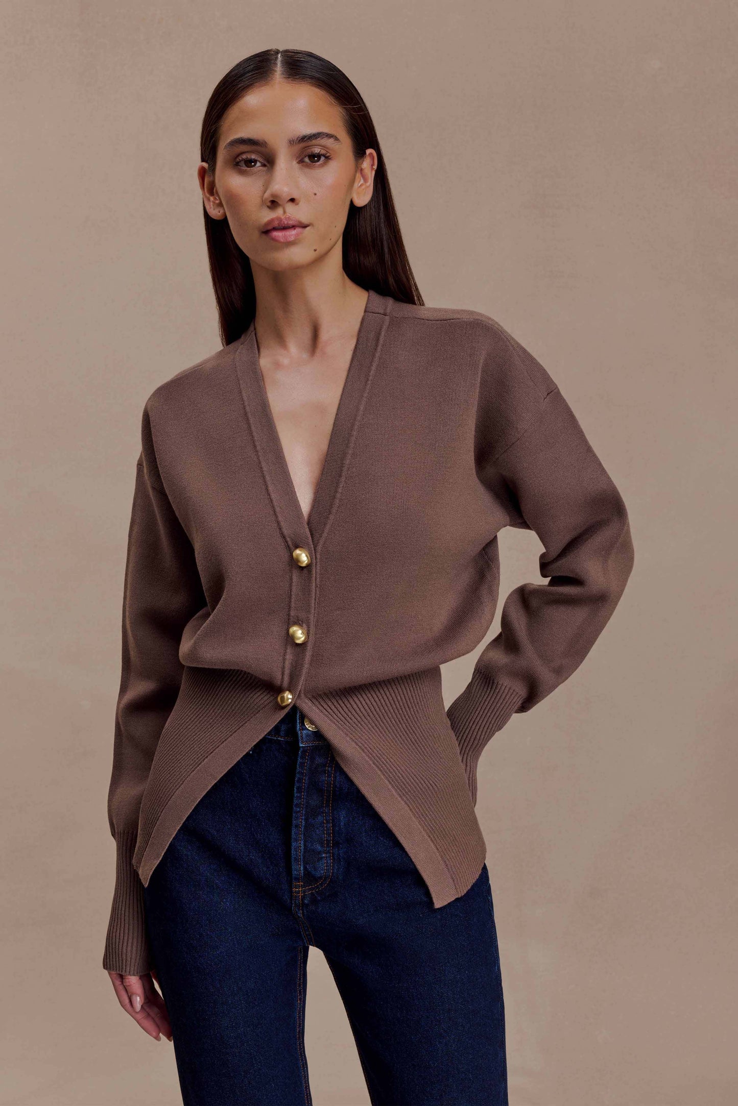 Cardigan en tricot boutonné Amanda - Brun cacao