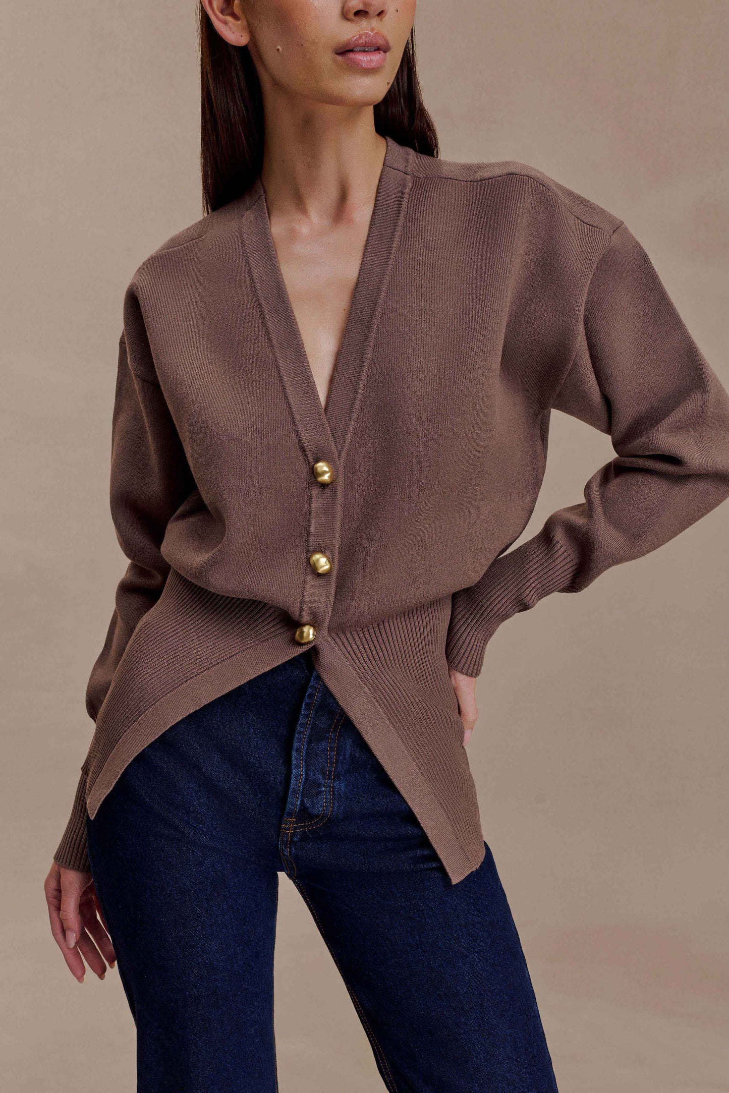Cardigan en tricot boutonné Amanda - Brun cacao