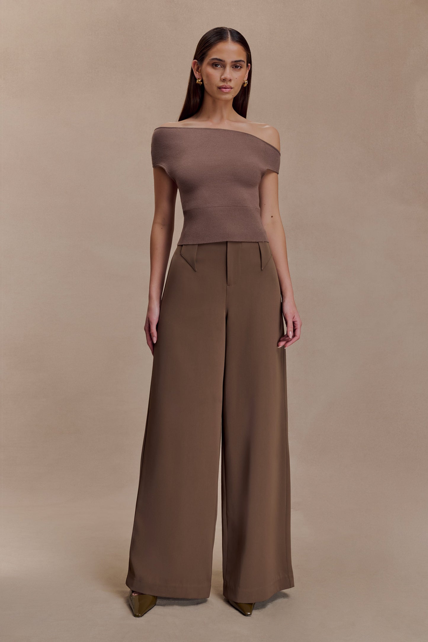 Carley Haut en Tricot Décolleté - Brun Cacao