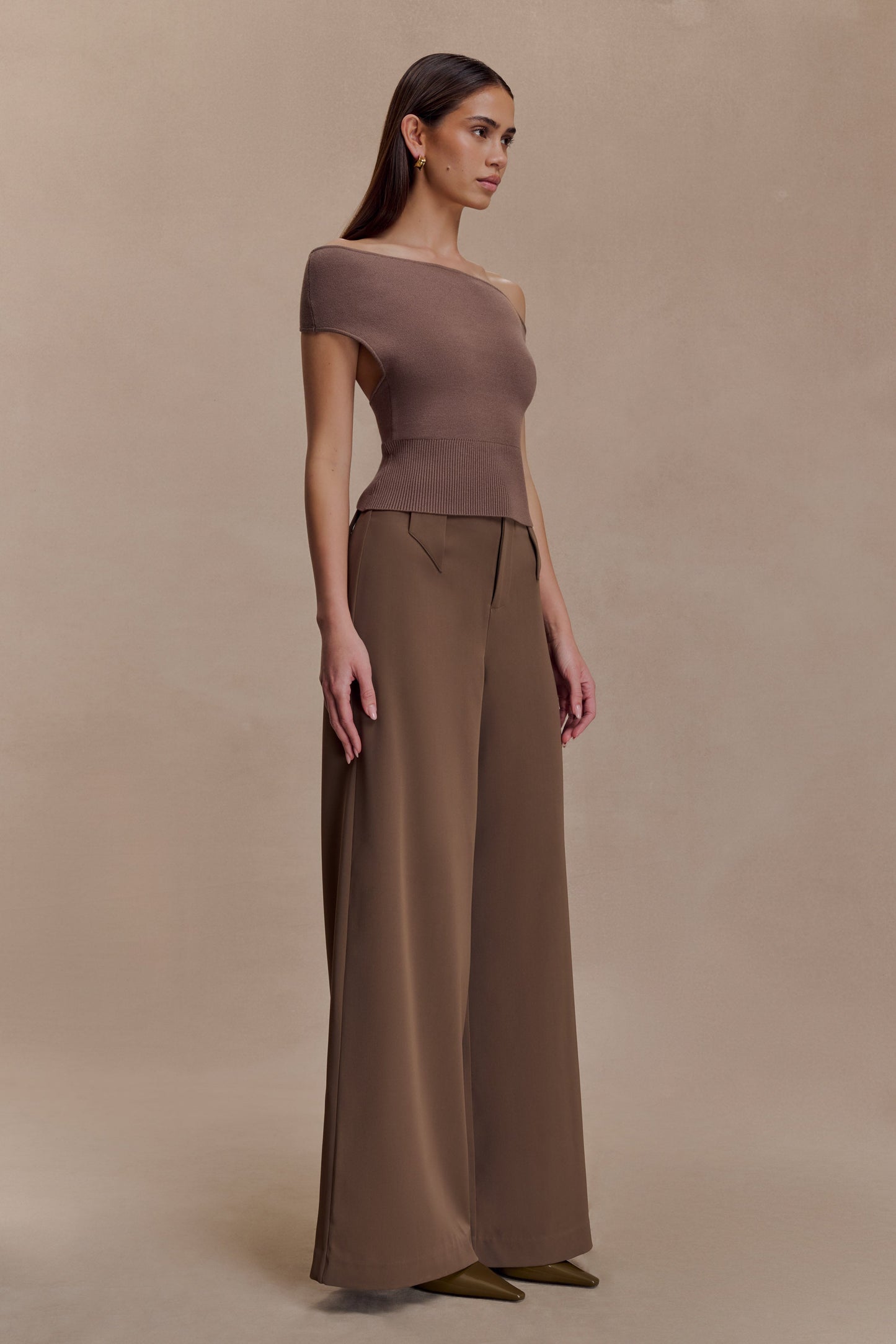 Carley Haut en Tricot Décolleté - Brun Cacao