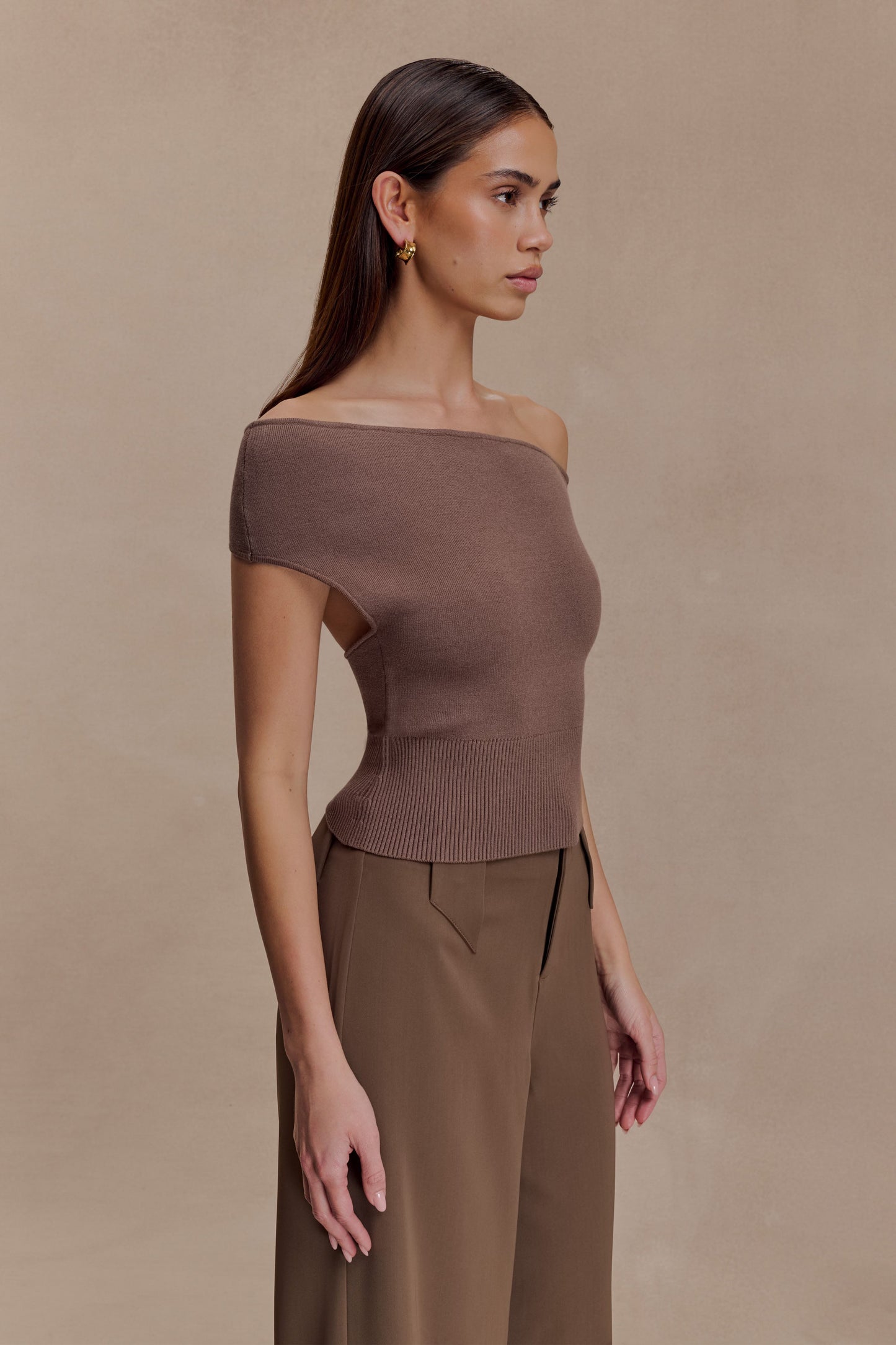 Carley Haut en Tricot Décolleté - Brun Cacao