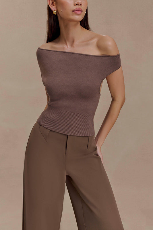 Carley Haut en Tricot Décolleté - Brun Cacao