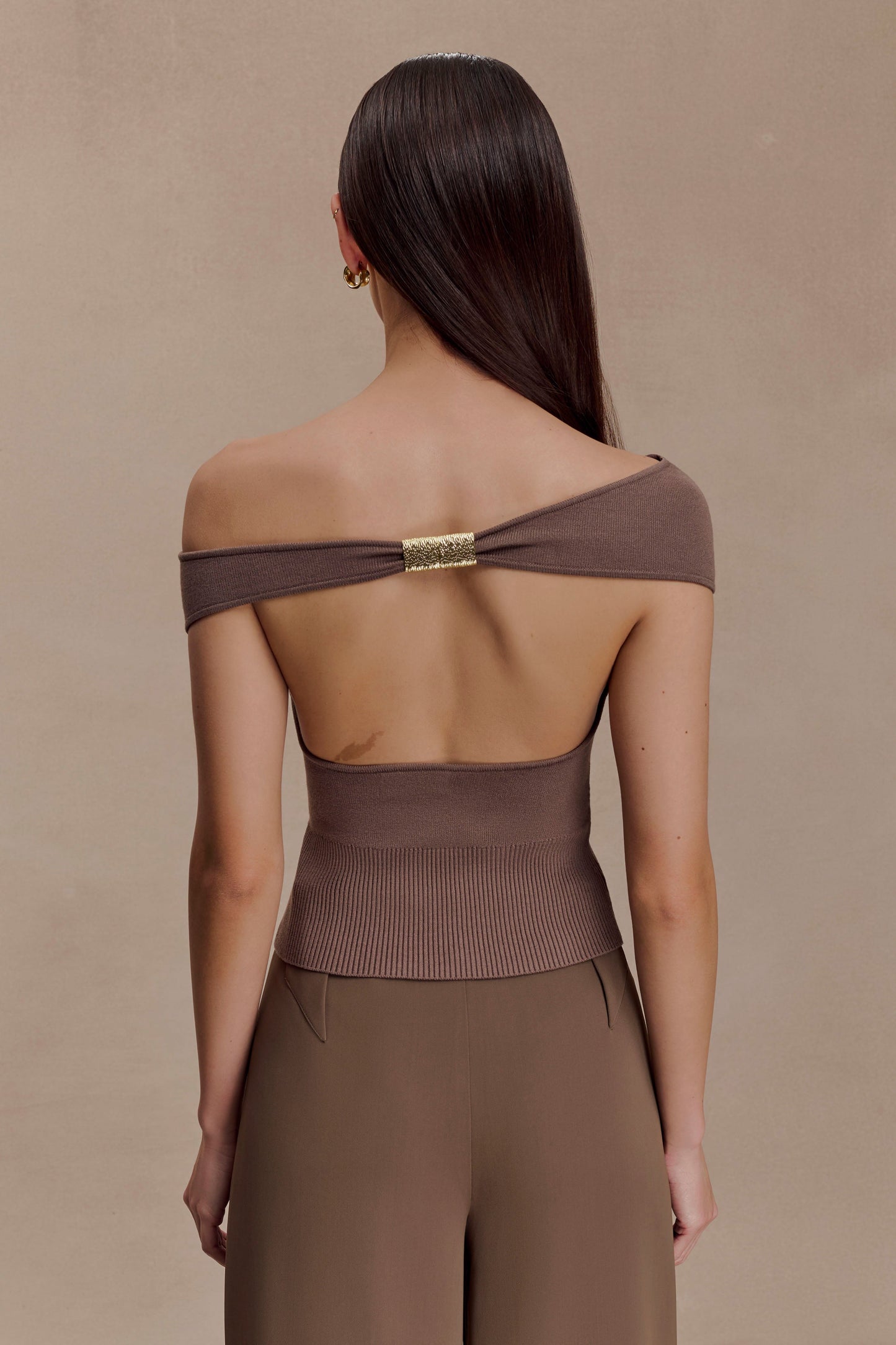 Carley Haut en Tricot Décolleté - Brun Cacao