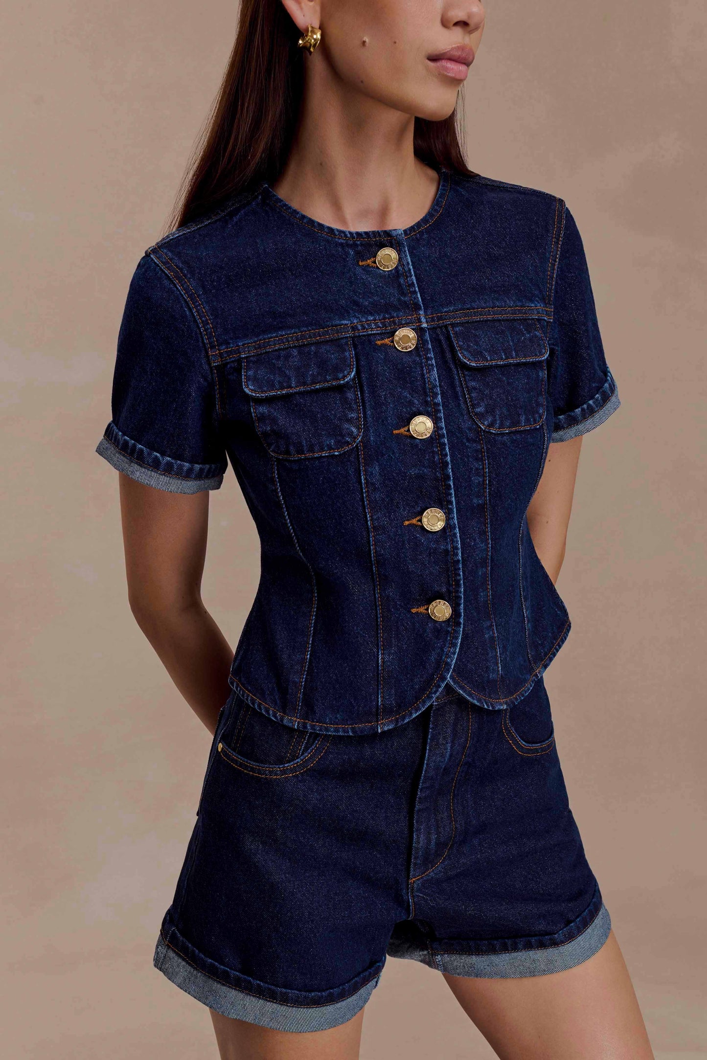 Shorts en jean à revers Carlene - Bleu indigo