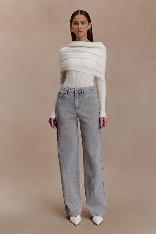 Jeans en jean à panneaux et taille mi-haute Georgette - Gris