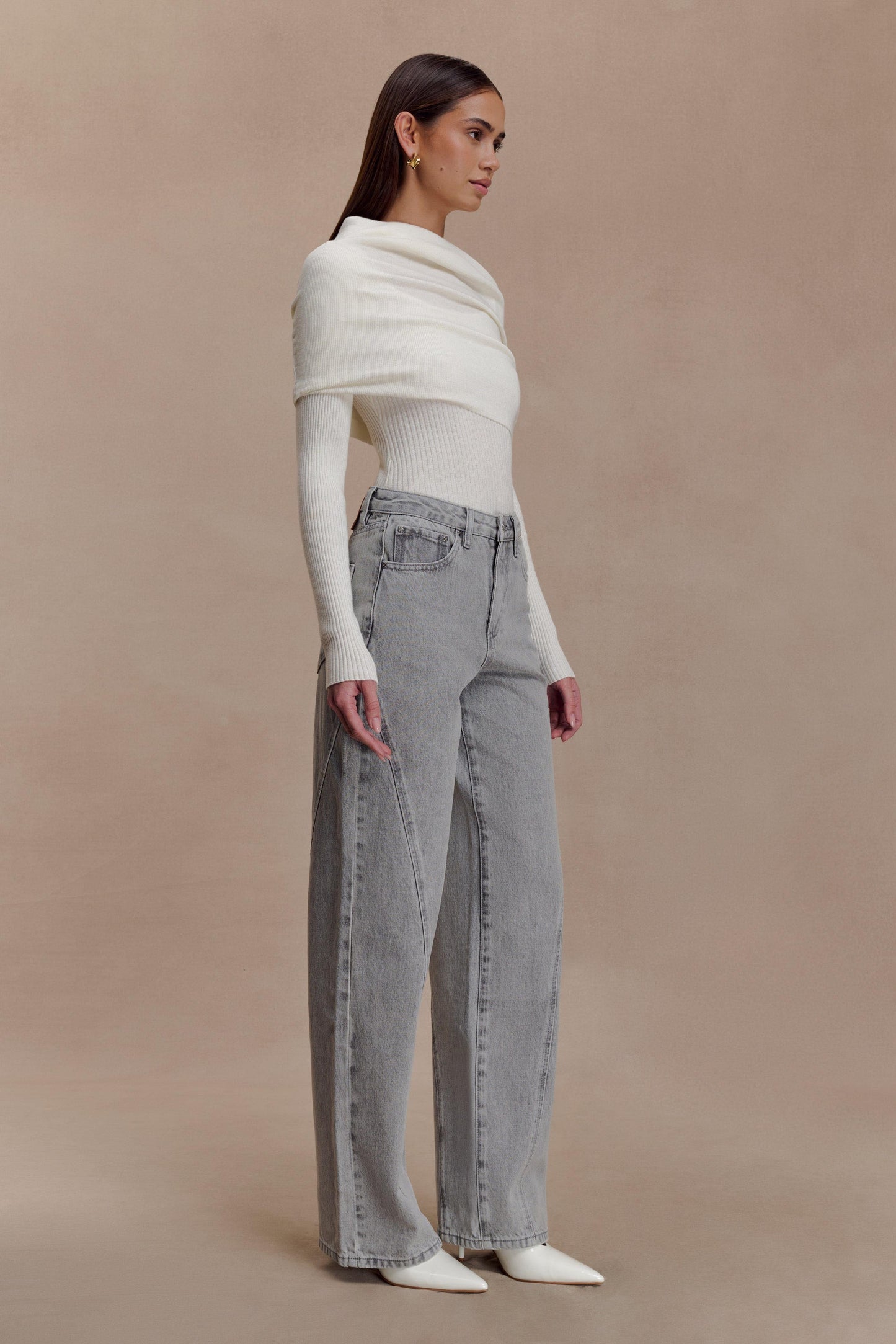 Jeans en jean à panneaux et taille mi-haute Georgette - Gris