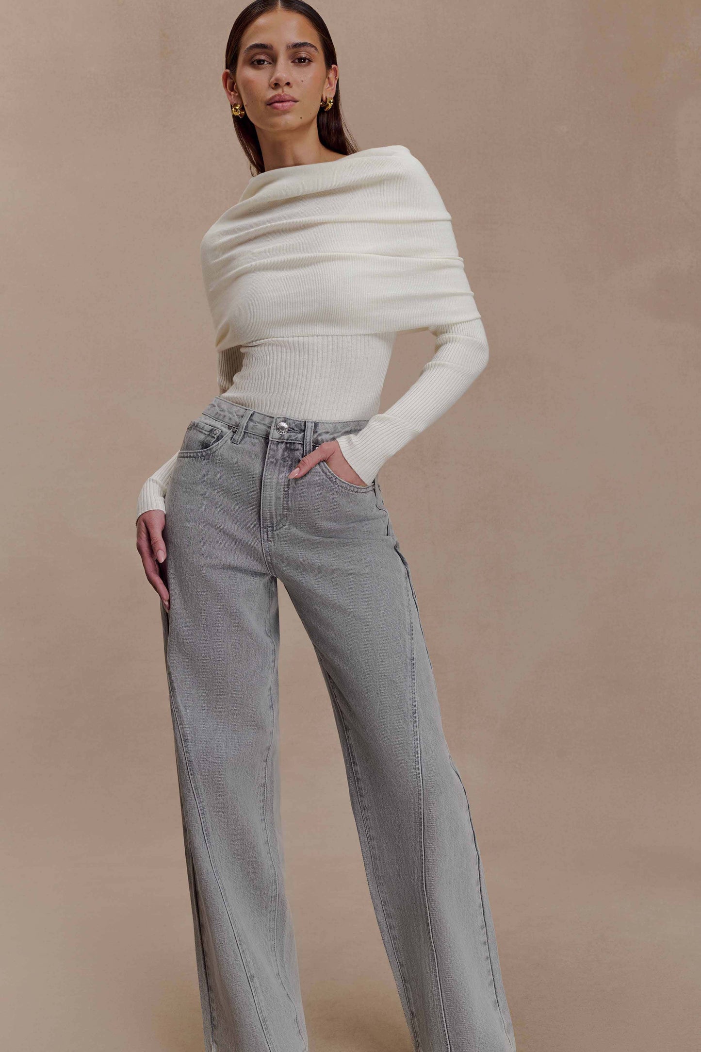 Jeans en jean à panneaux et taille mi-haute Georgette - Gris
