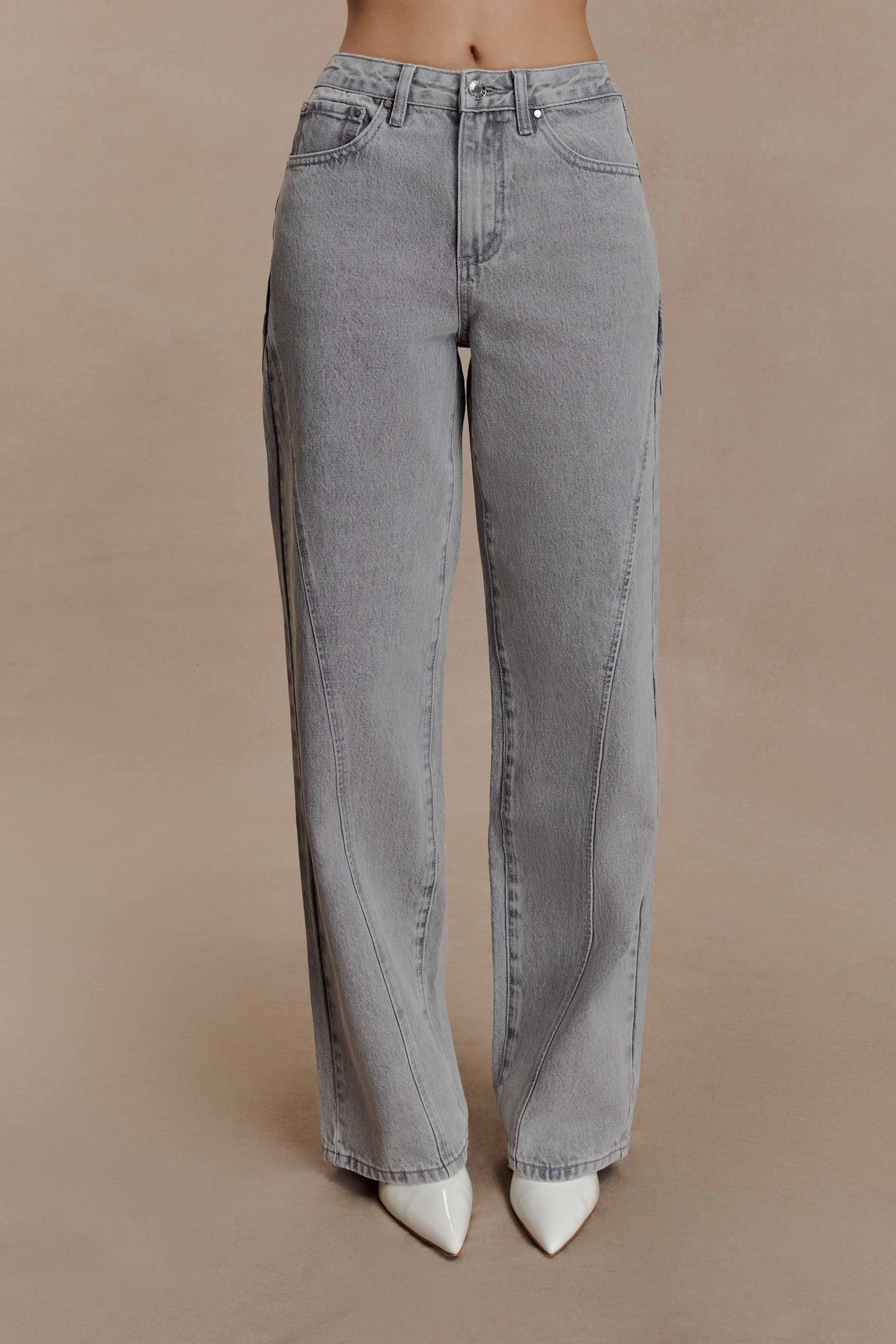 Jeans en jean à panneaux et taille mi-haute Georgette - Gris