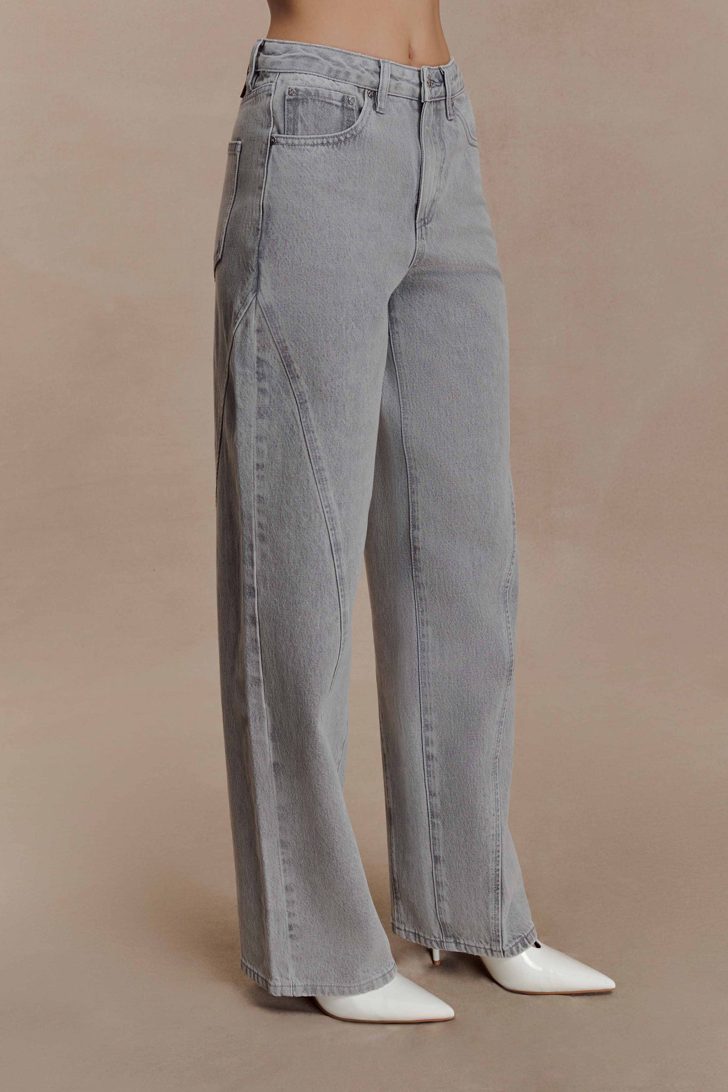 Jeans en jean à panneaux et taille mi-haute Georgette - Gris