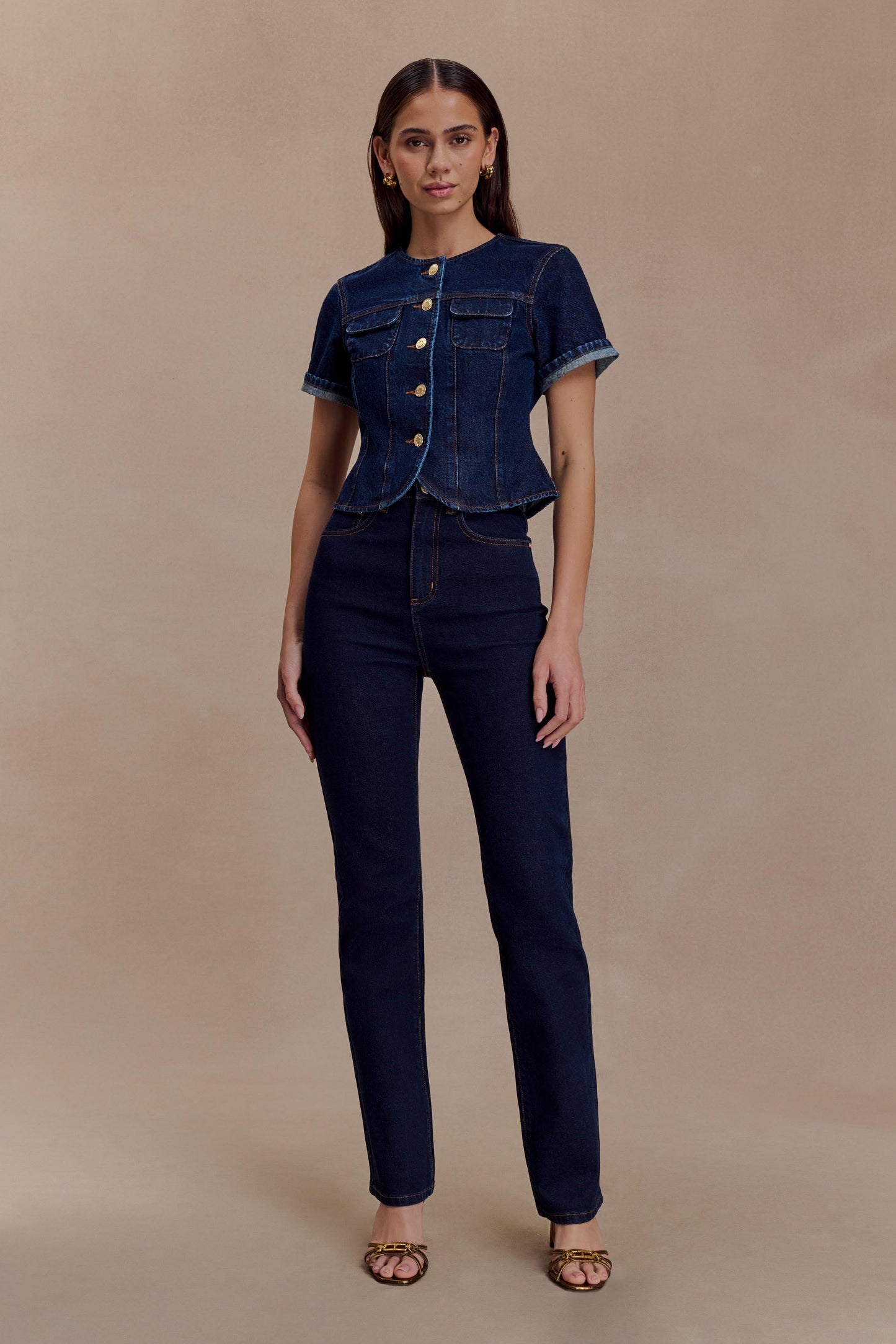 Top en jean à manches courtes et coupe ajustée Marge - Bleu indigo