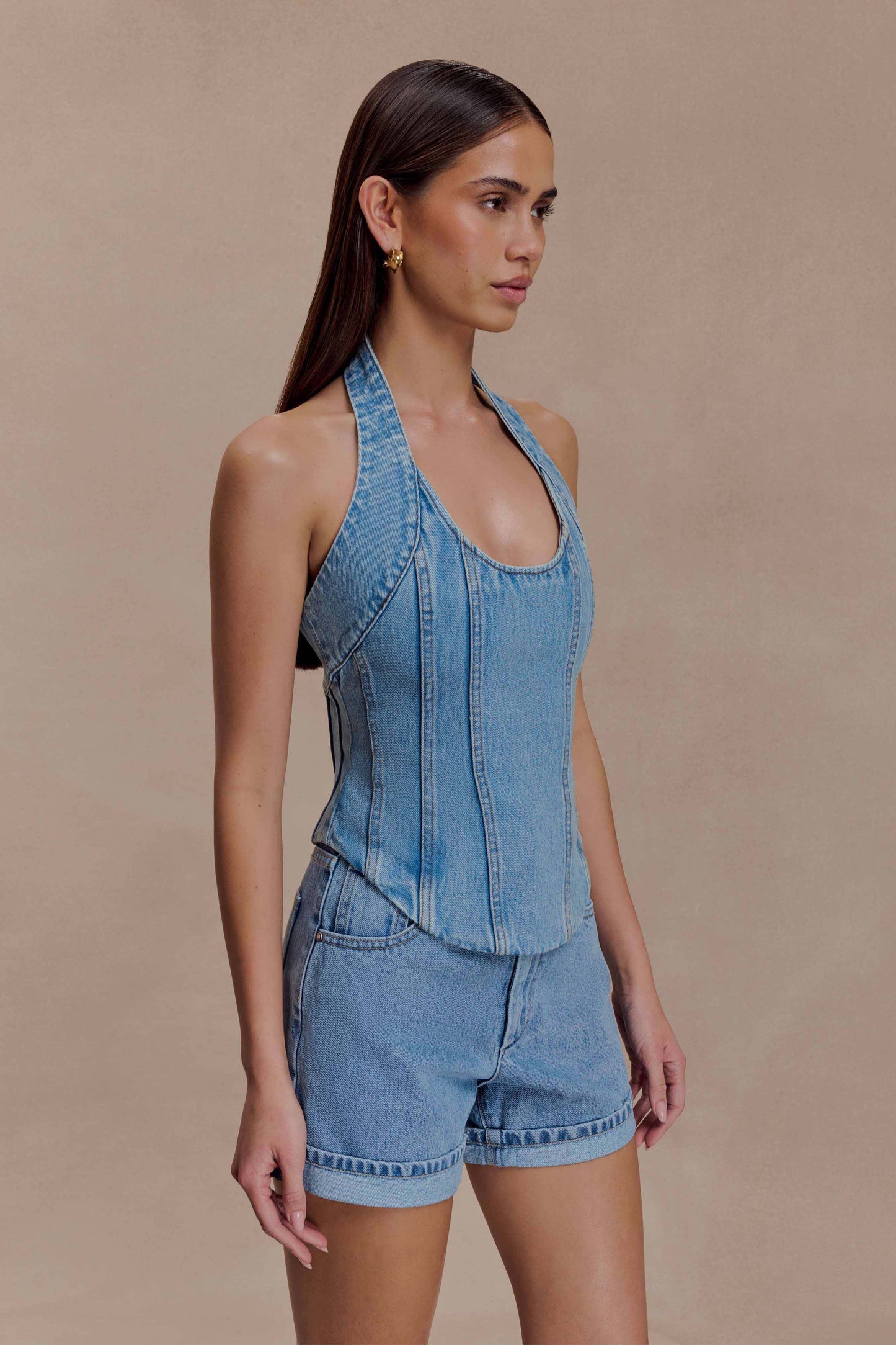 Shorts en jean à revers Carlene - Bleu classique