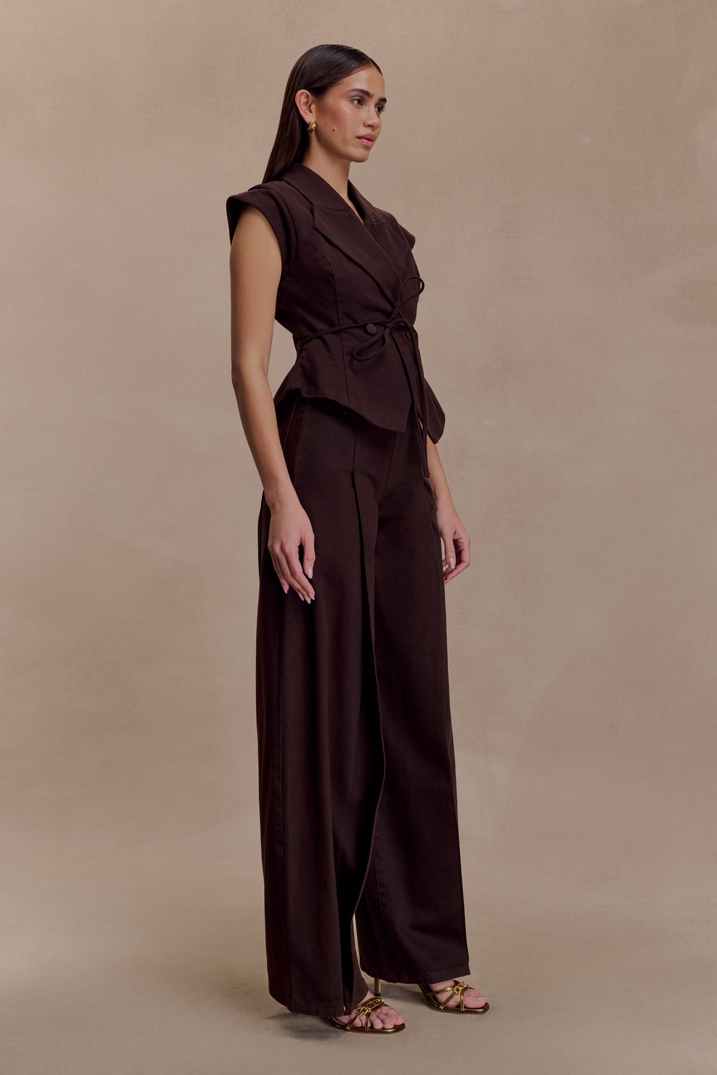 Top en jean à laçage structuré Charley - Chocolat