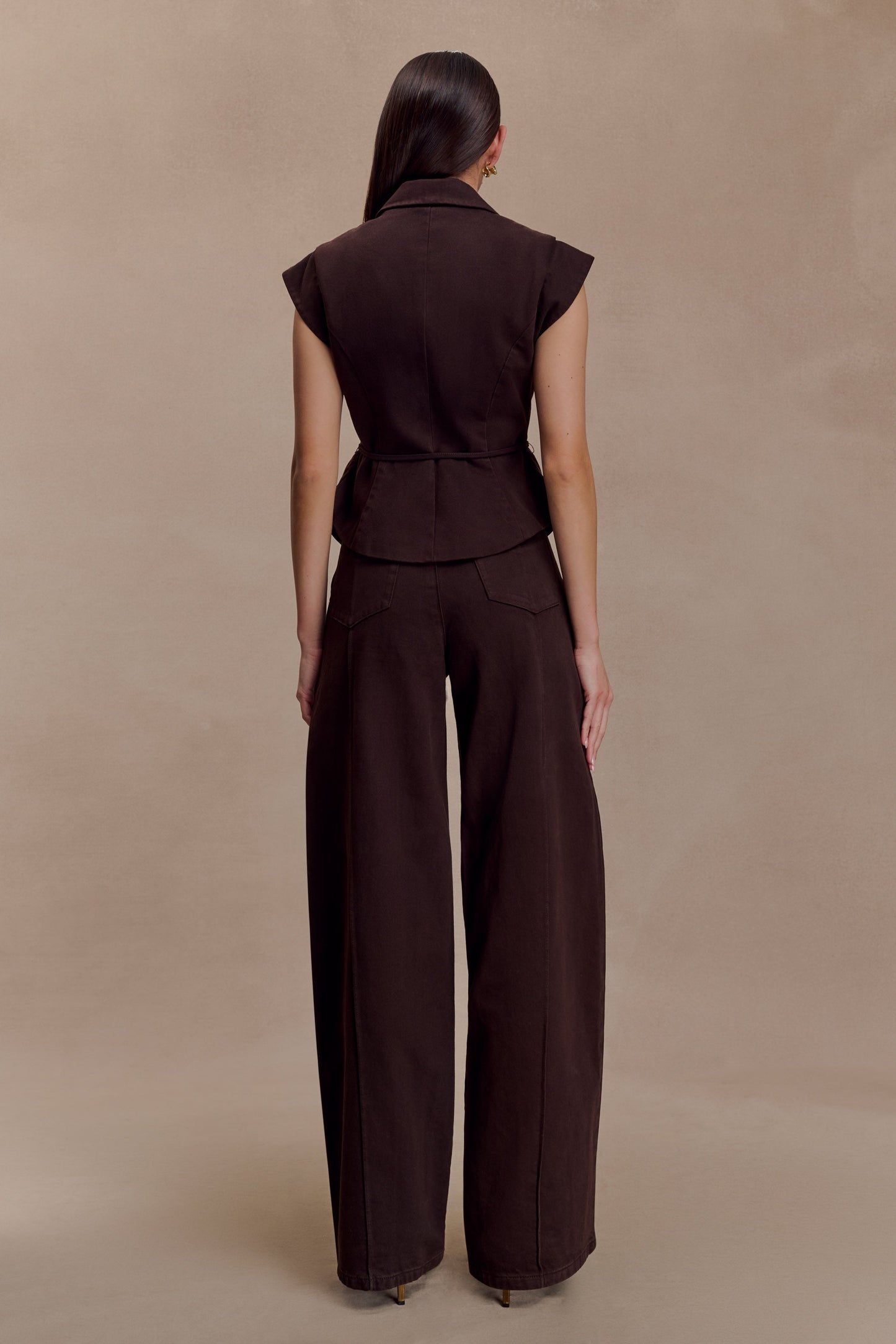 Top en jean à laçage structuré Charley - Chocolat