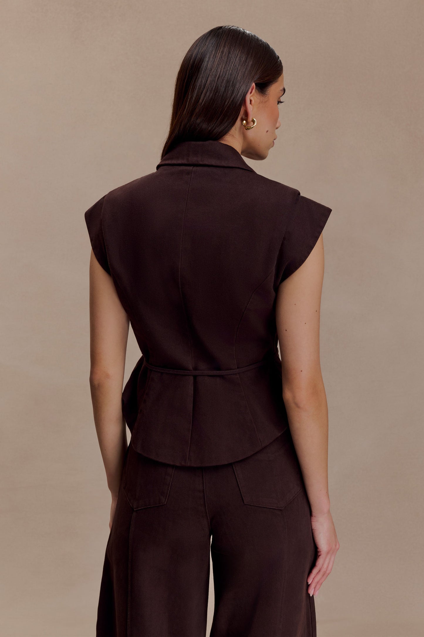 Top en jean à laçage structuré Charley - Chocolat