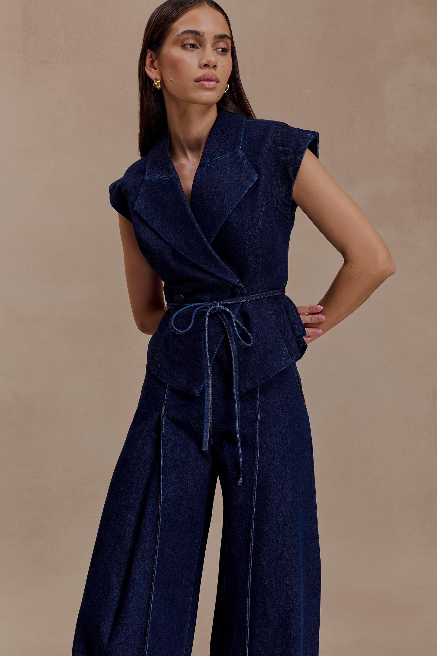 Top en jean à laçage structuré Charley - Bleu indigo