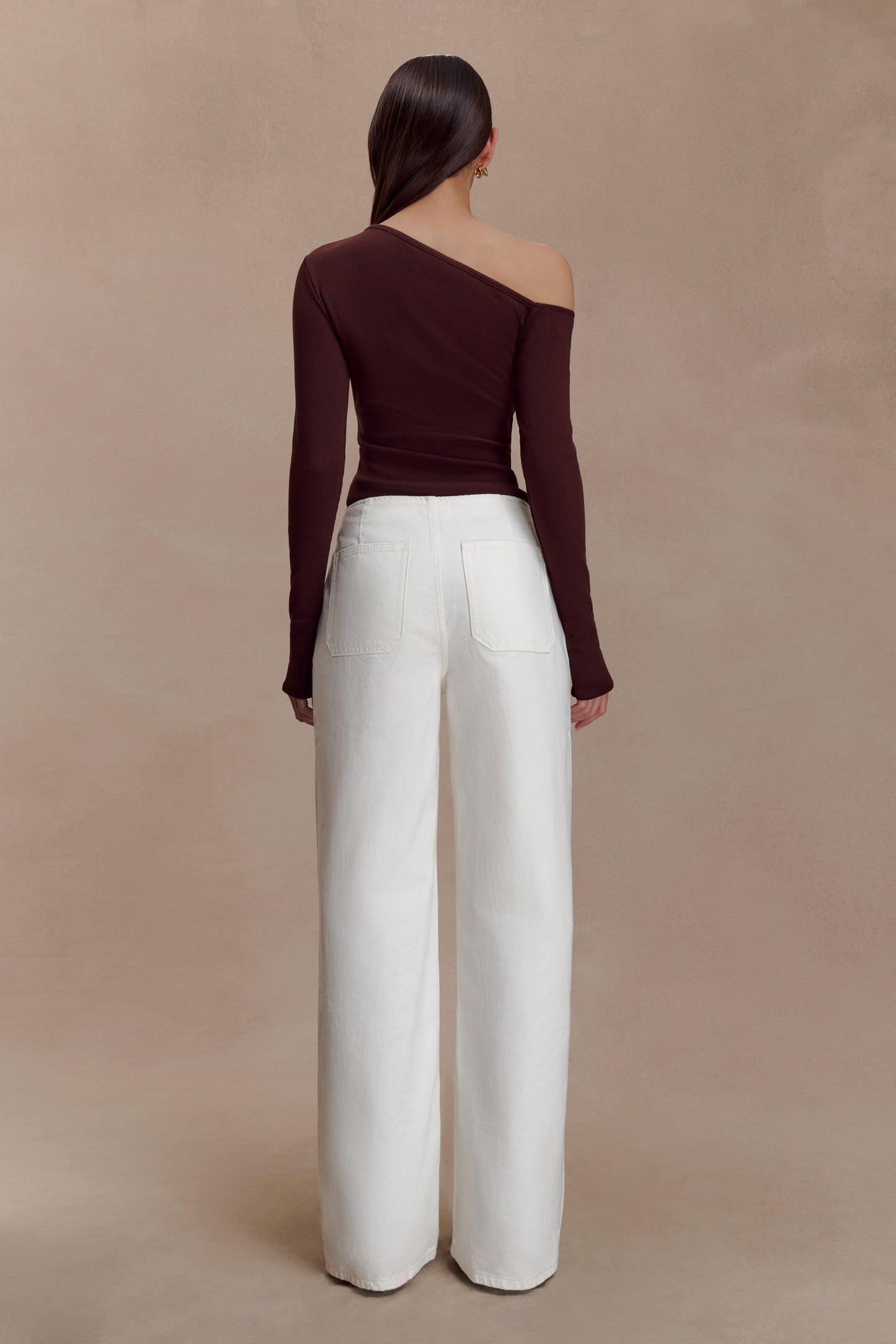 Top Maelle à manches longues et épaules dénudées - Chocolat foncé