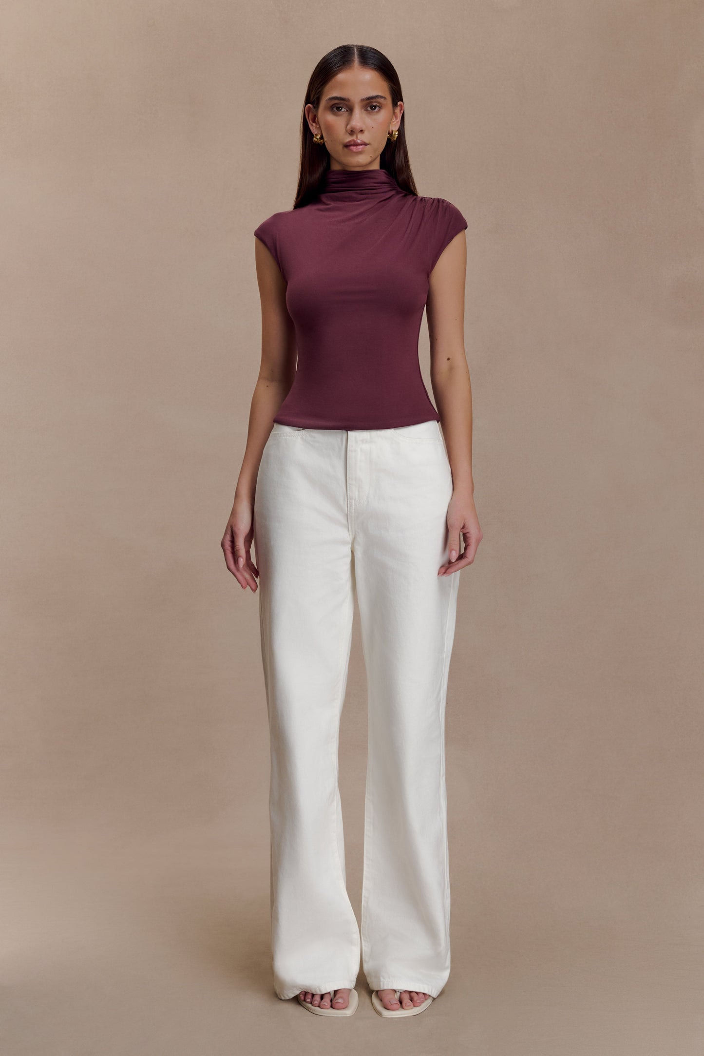Freesia High Neck Sleeveless Top - Mahogany