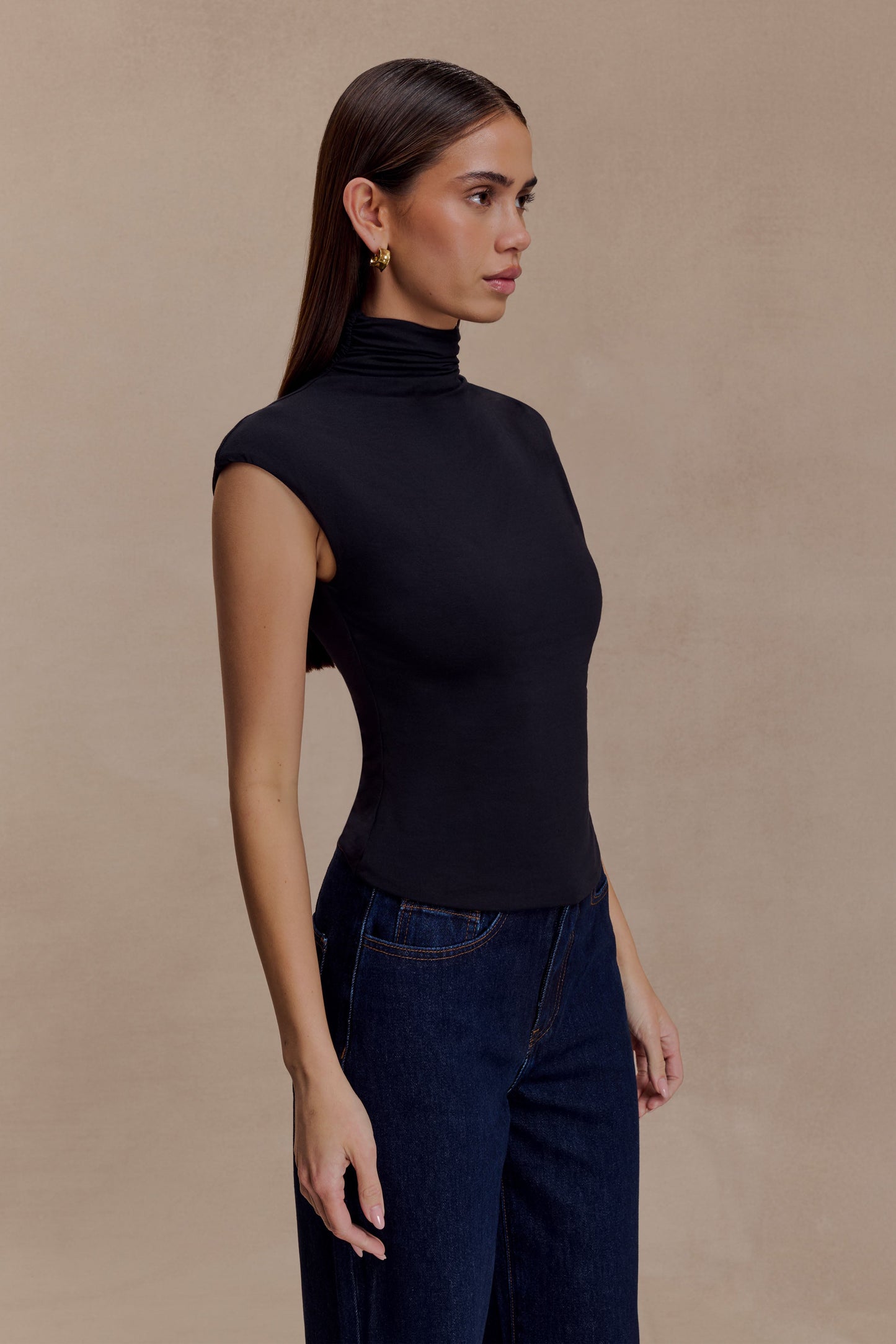 Freesia High Neck Sleeveless Top - Black