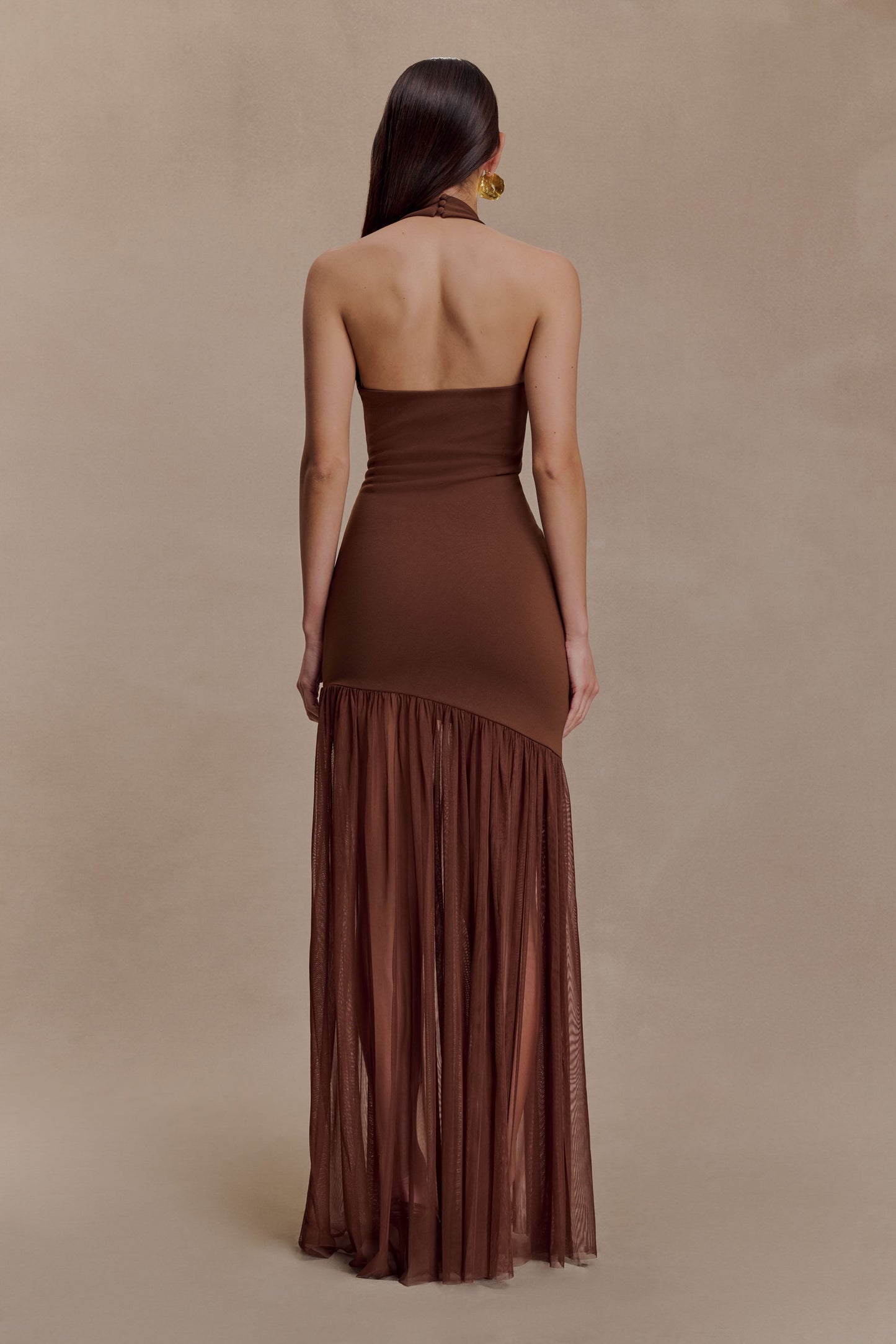 Robe Maxi en Crêpe et Maille Aubree - Chocolat/Moka