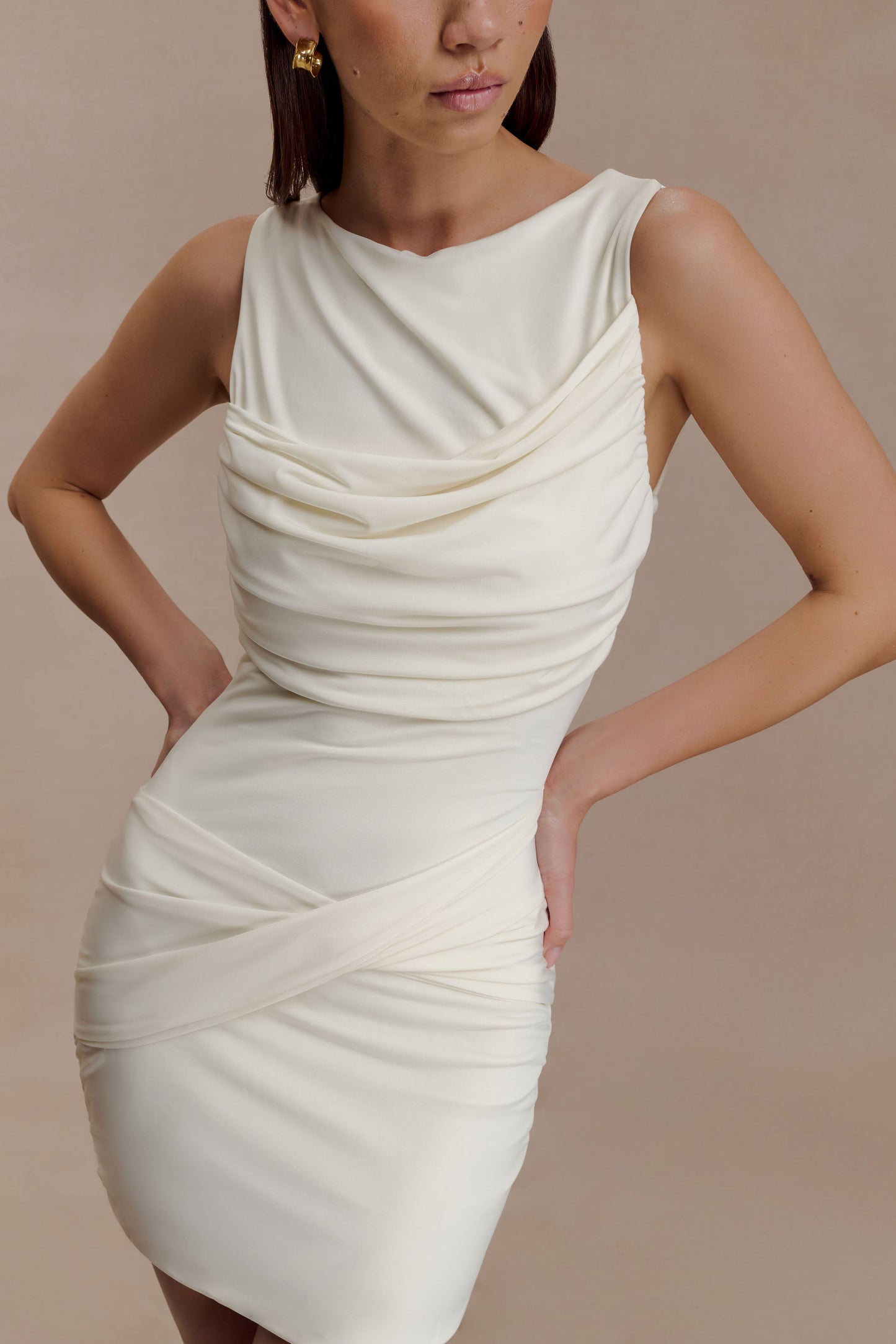 Robe mini Henley à drapé fluide - Ivoire