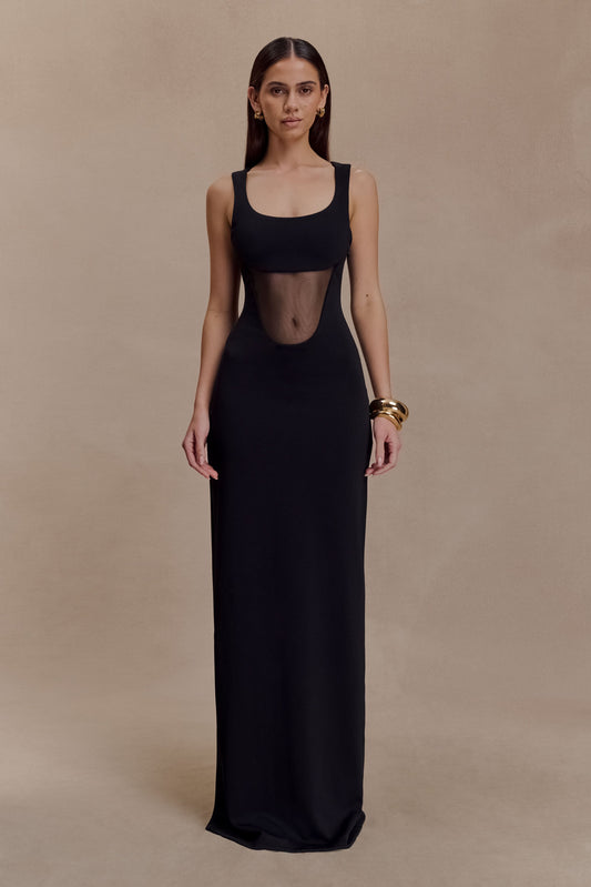Robe Maxi en Crêpe et Maille Marlon - Noir