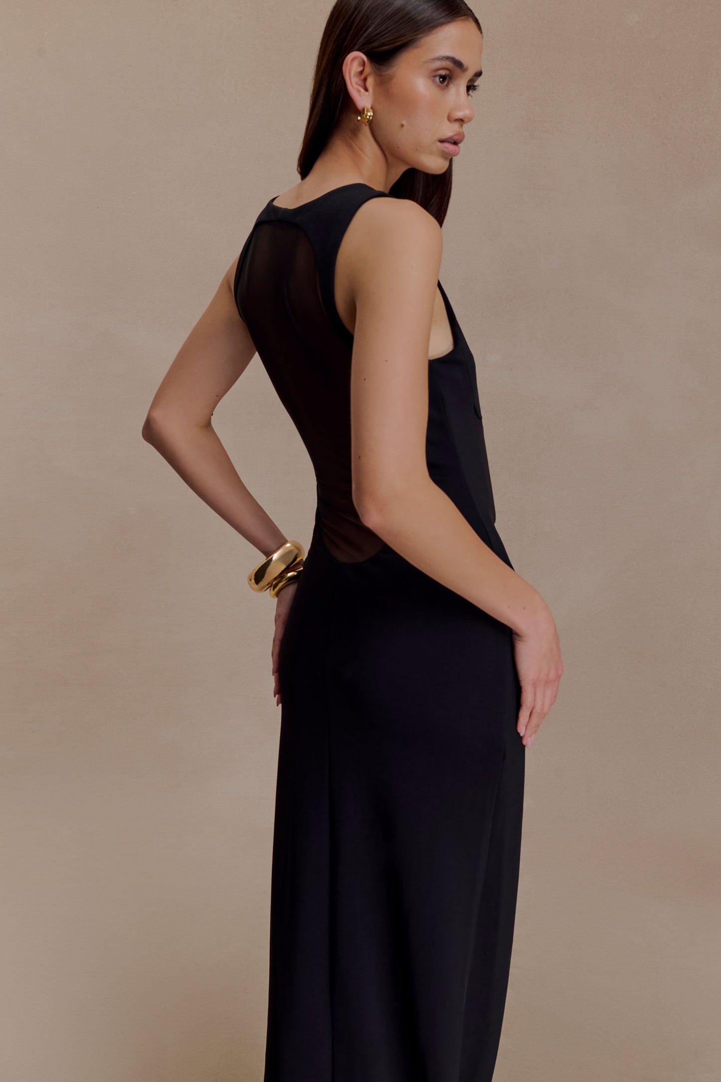 Robe Maxi en Crêpe et Maille Marlon - Noir