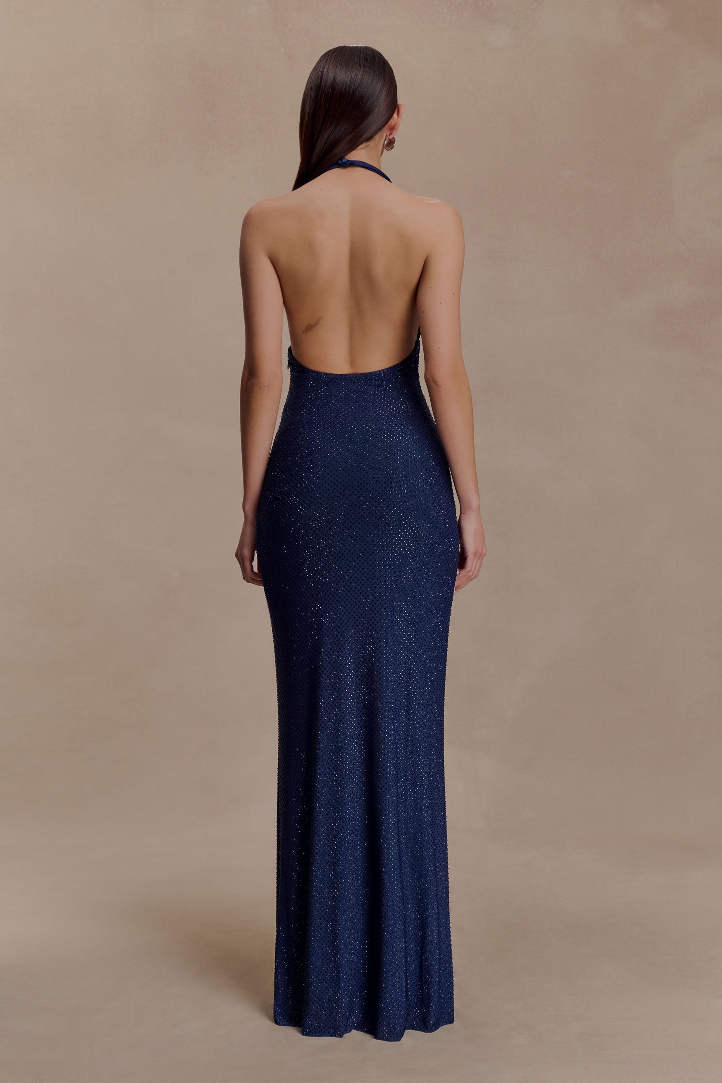 Robe Maxi Harriet à Manches Frangées et Diamants - Bleu Marine