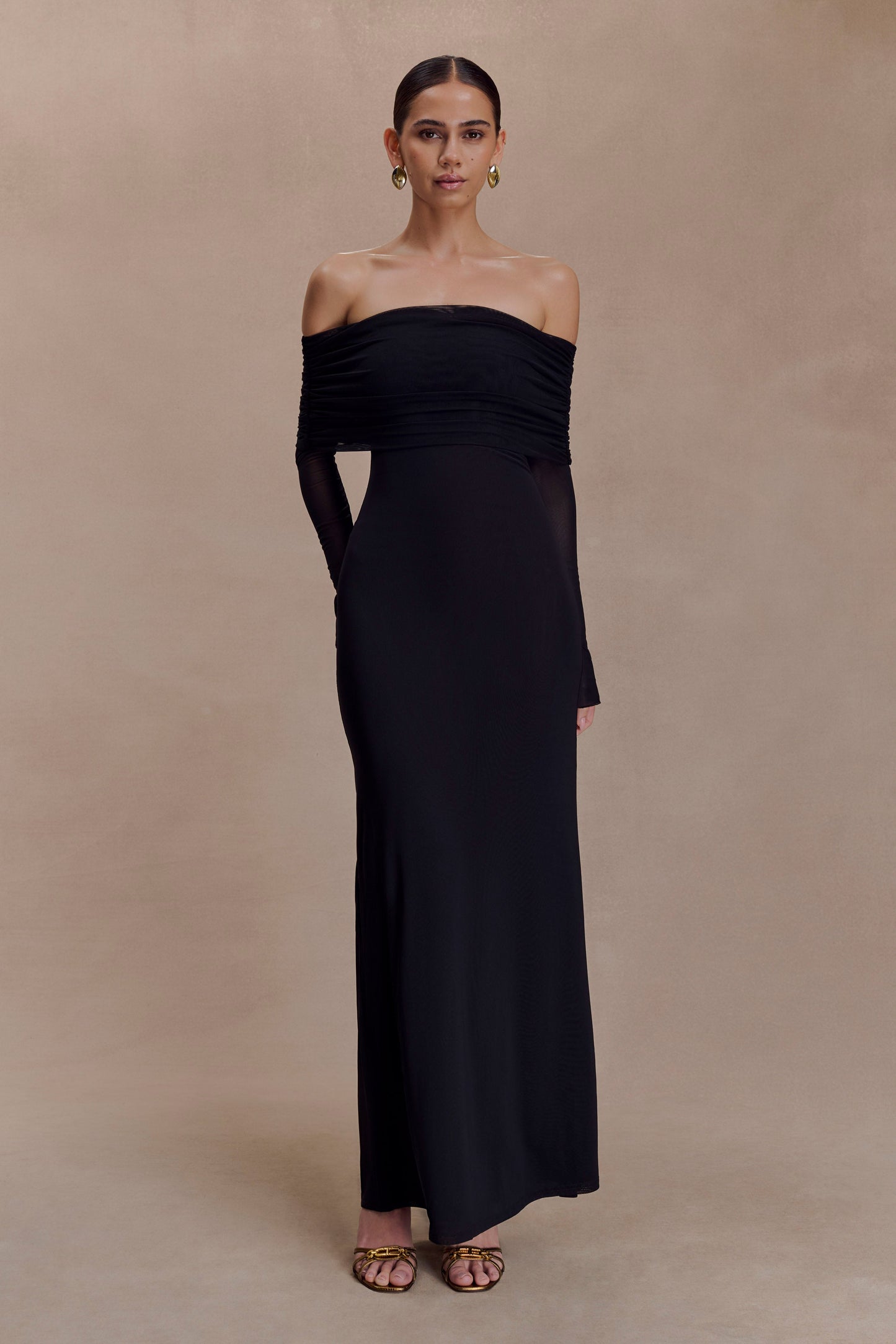 Jupe Maxi en Maille à Manches Décolletées Josie - Noir