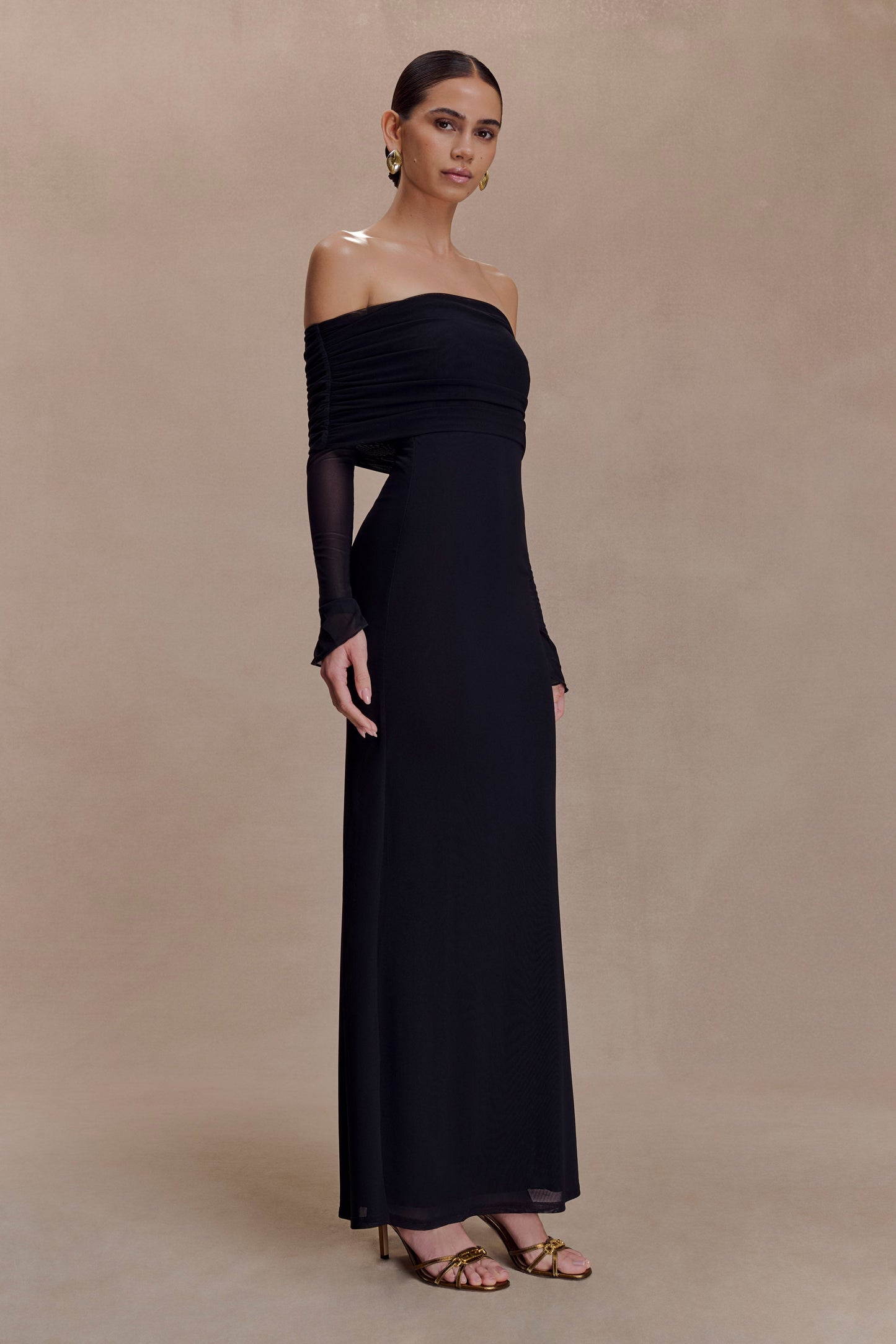 Jupe Maxi en Maille à Manches Décolletées Josie - Noir