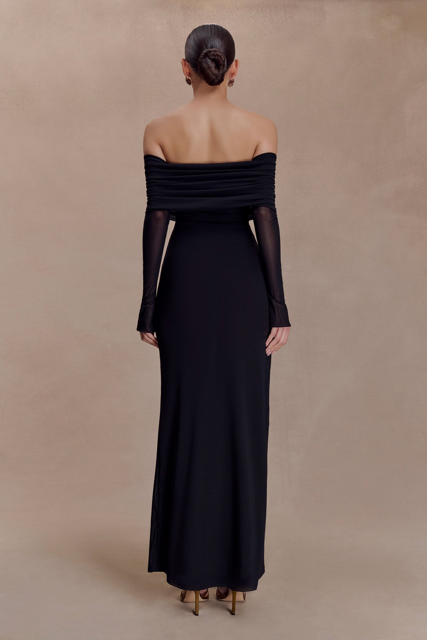 Jupe Maxi en Maille à Manches Décolletées Josie - Noir