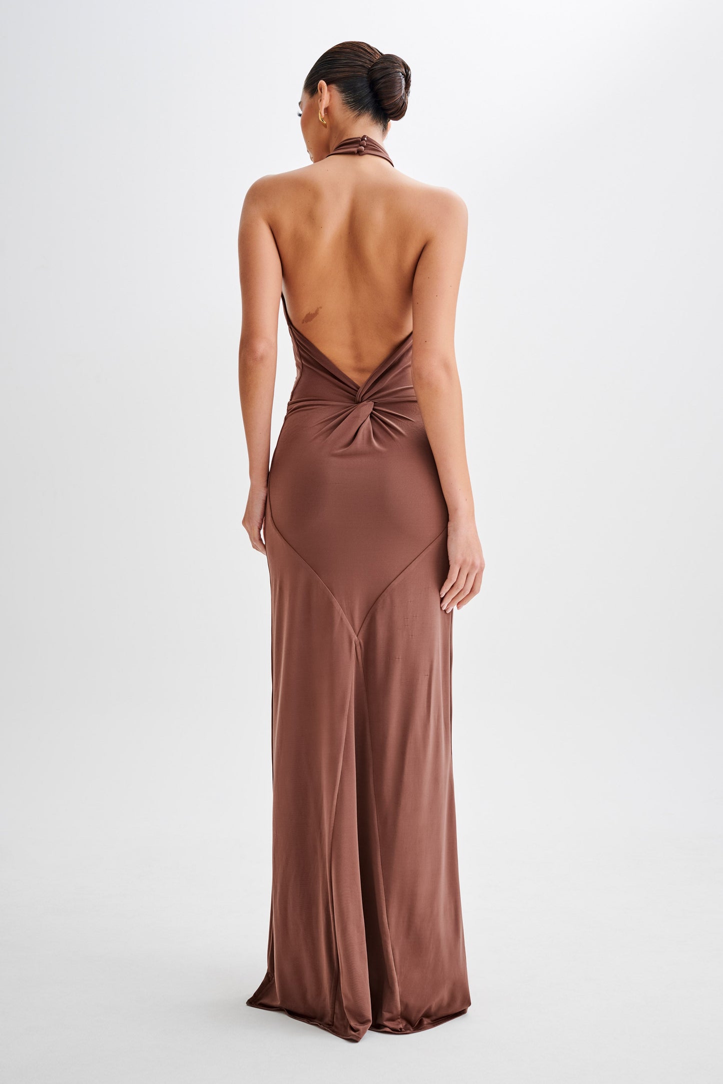 Robe Maxi Halter Élyna à Volants - Chocolat