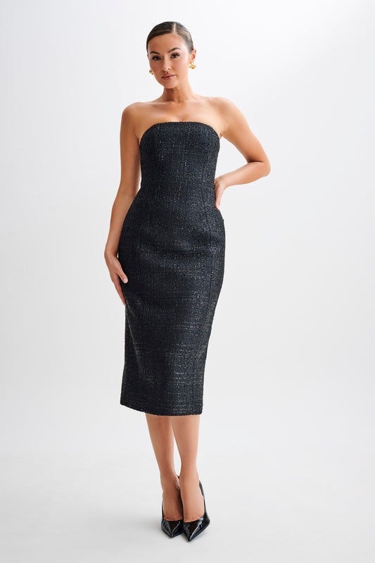 Robe midi sans bretelles en tweed Monet - Noir