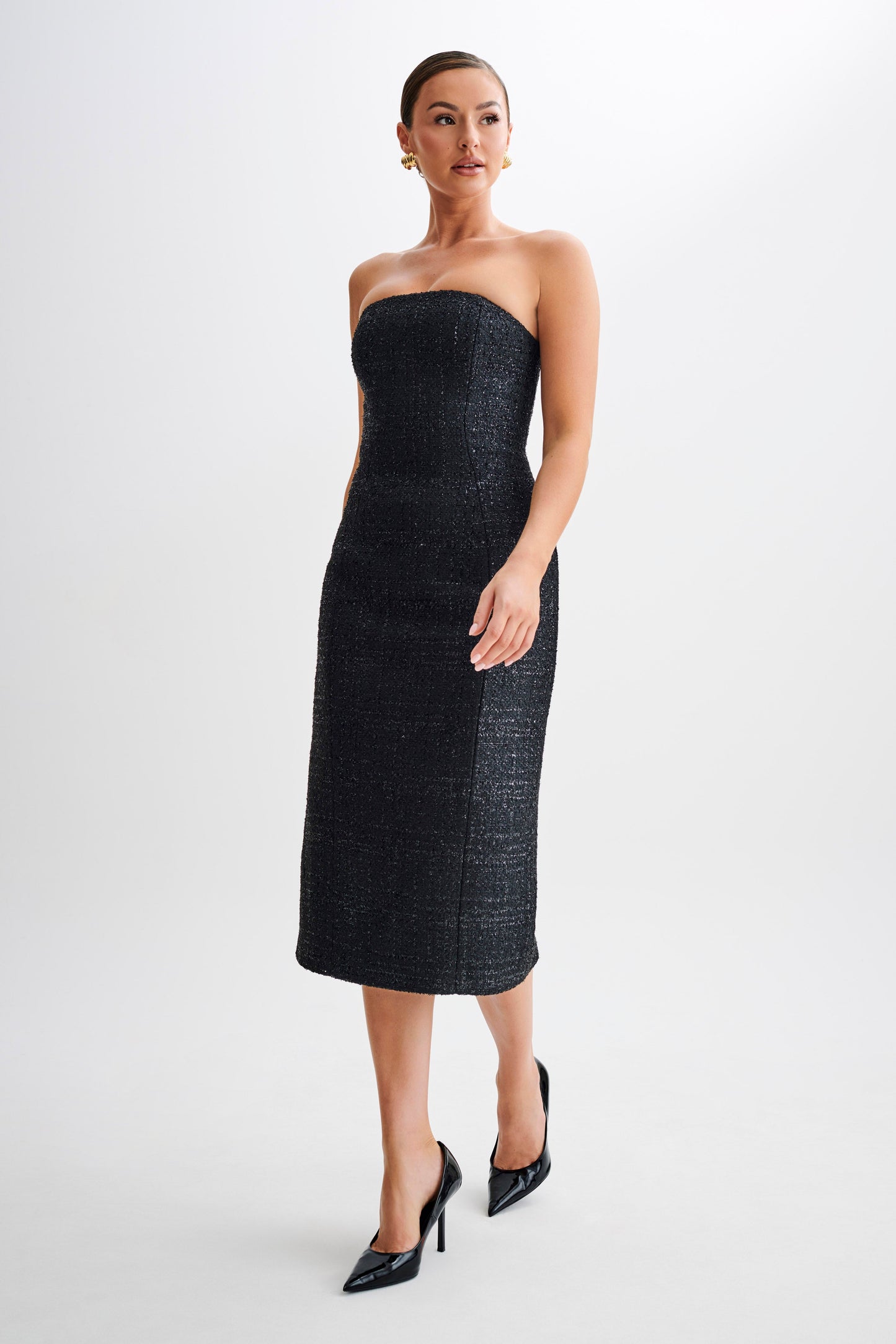 Robe midi sans bretelles en tweed Monet - Noir