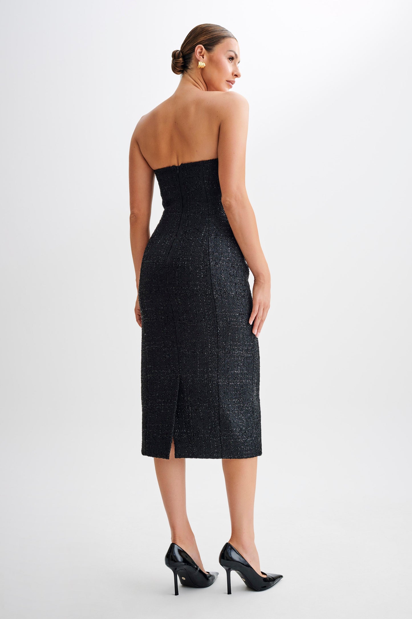 Robe midi sans bretelles en tweed Monet - Noir