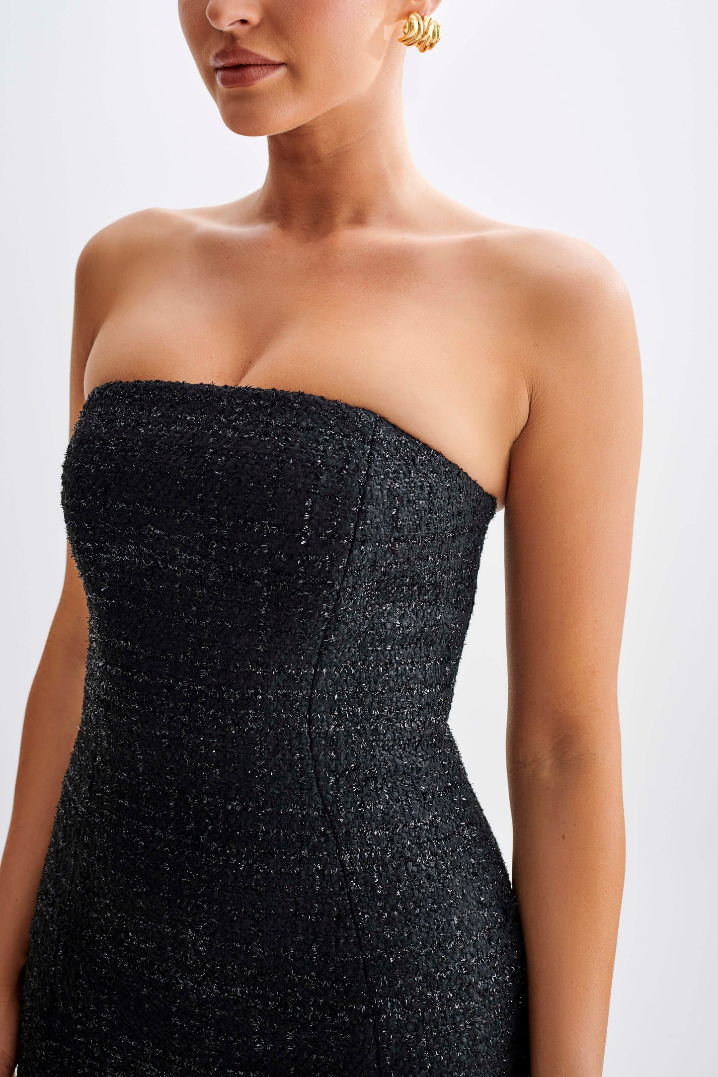 Robe midi sans bretelles en tweed Monet - Noir