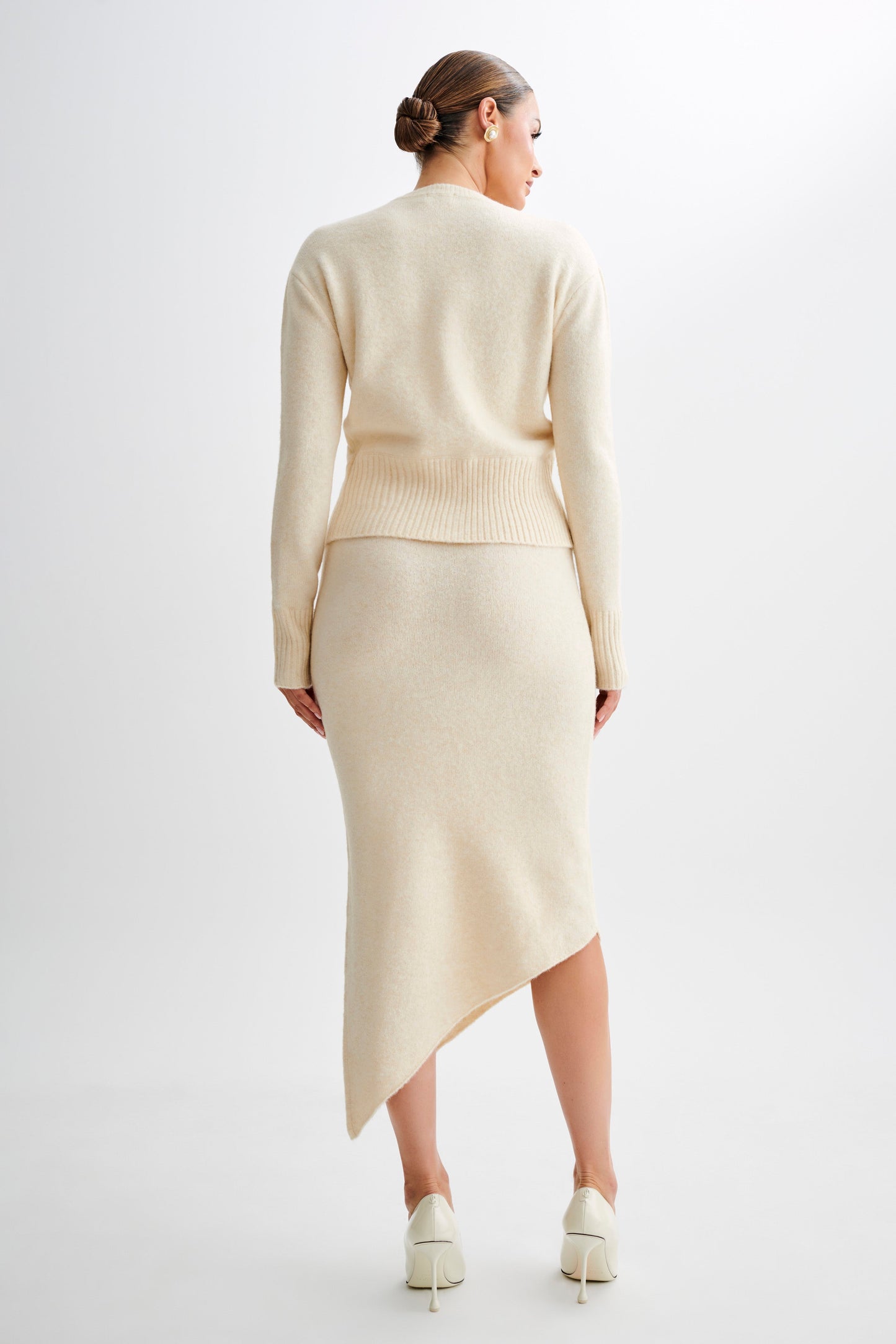 Jupe mi-longue asymétrique en tricot Genevieve - Crème Marle