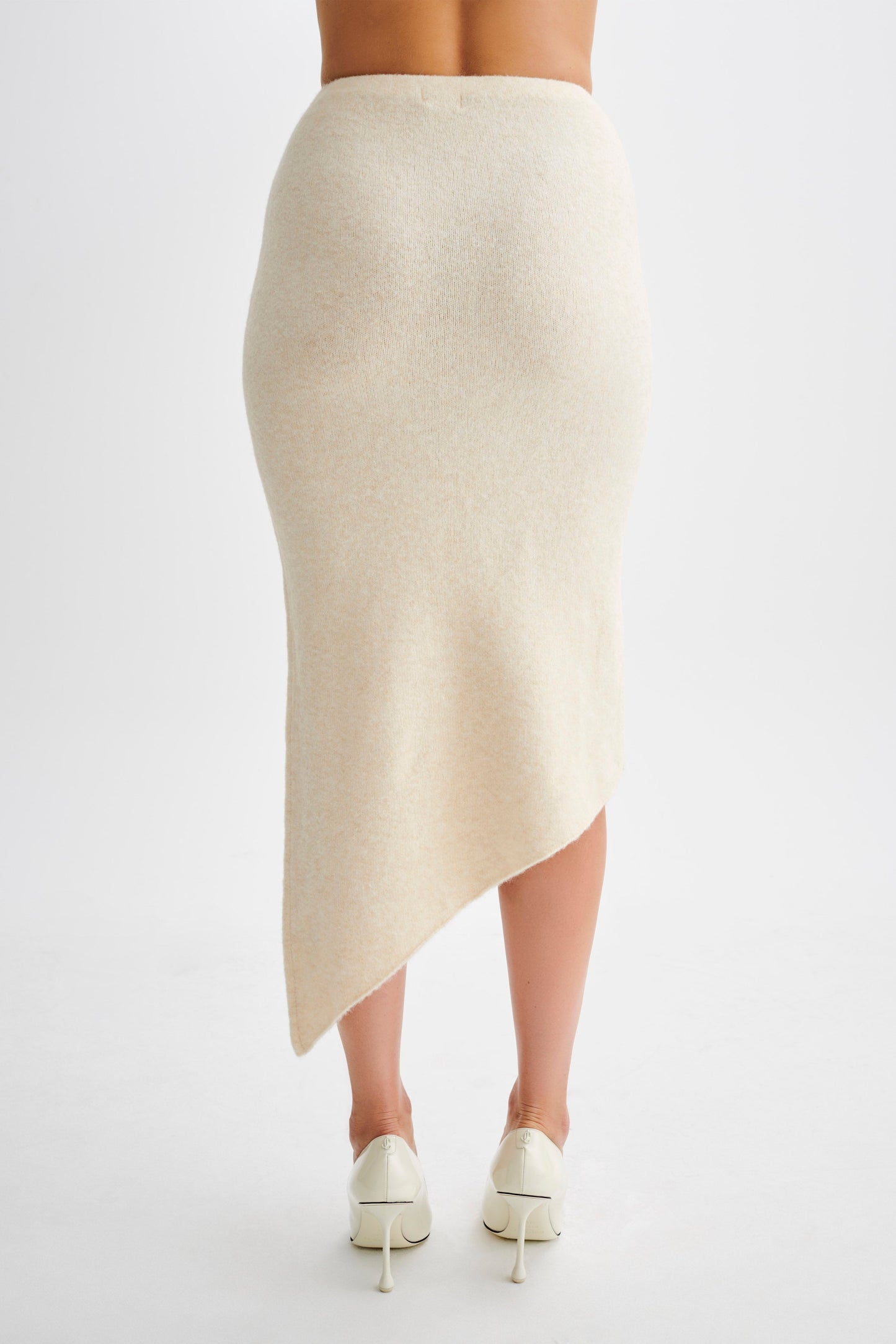 Jupe mi-longue asymétrique en tricot Genevieve - Crème Marle