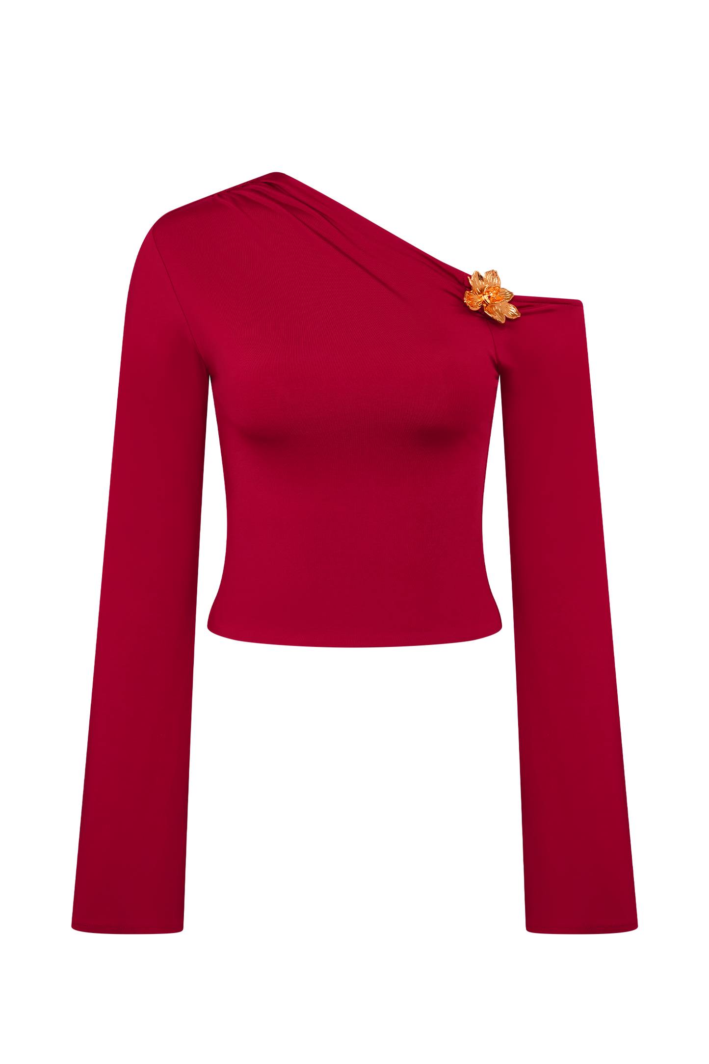 Top Ainsley asymétrique à manches longues avec ornements floraux - Rose fuchsia