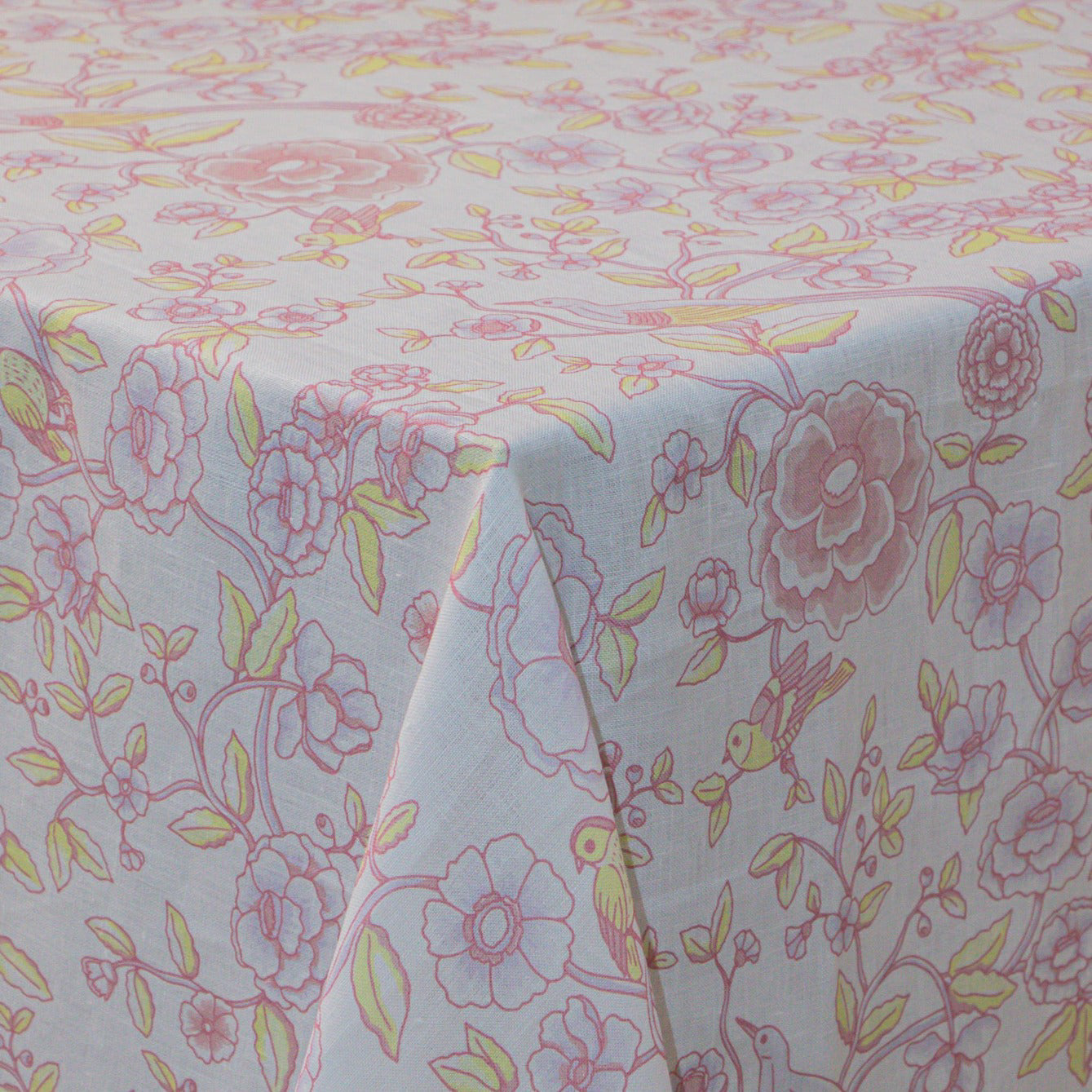 Nappe en lin Alma Hortus blanche à motifs mauves et verts