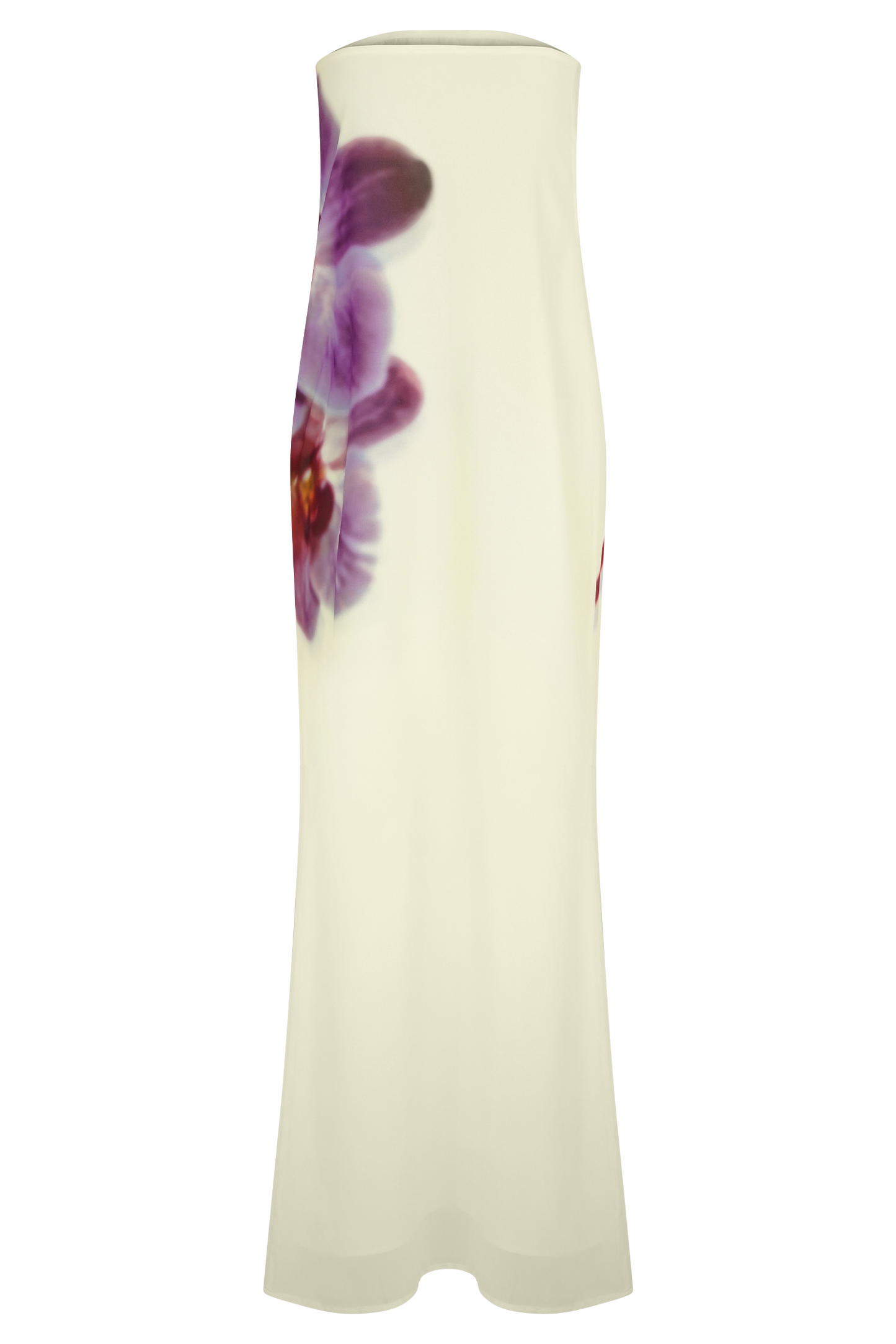 Amaya Robe Maxi en Chiffon sans Bretelles - Imprimé Orchidée Koi Ivoire
