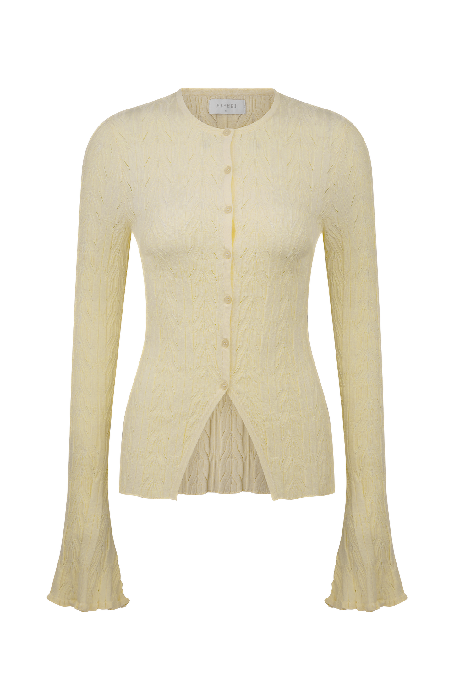Cardigan à manches cloche Amy Pointelle - Citron