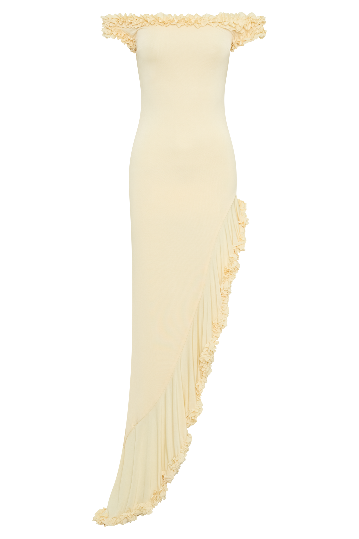 Robe midi à volants et épaules dénudées Arielle - Citron pastel
